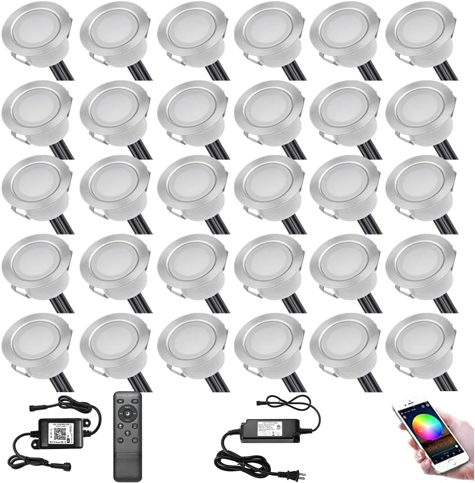 Sumaote LED Deck Lights Kit - 30pcs RGBW WiFi Smart Outdoor Landscape Lighting