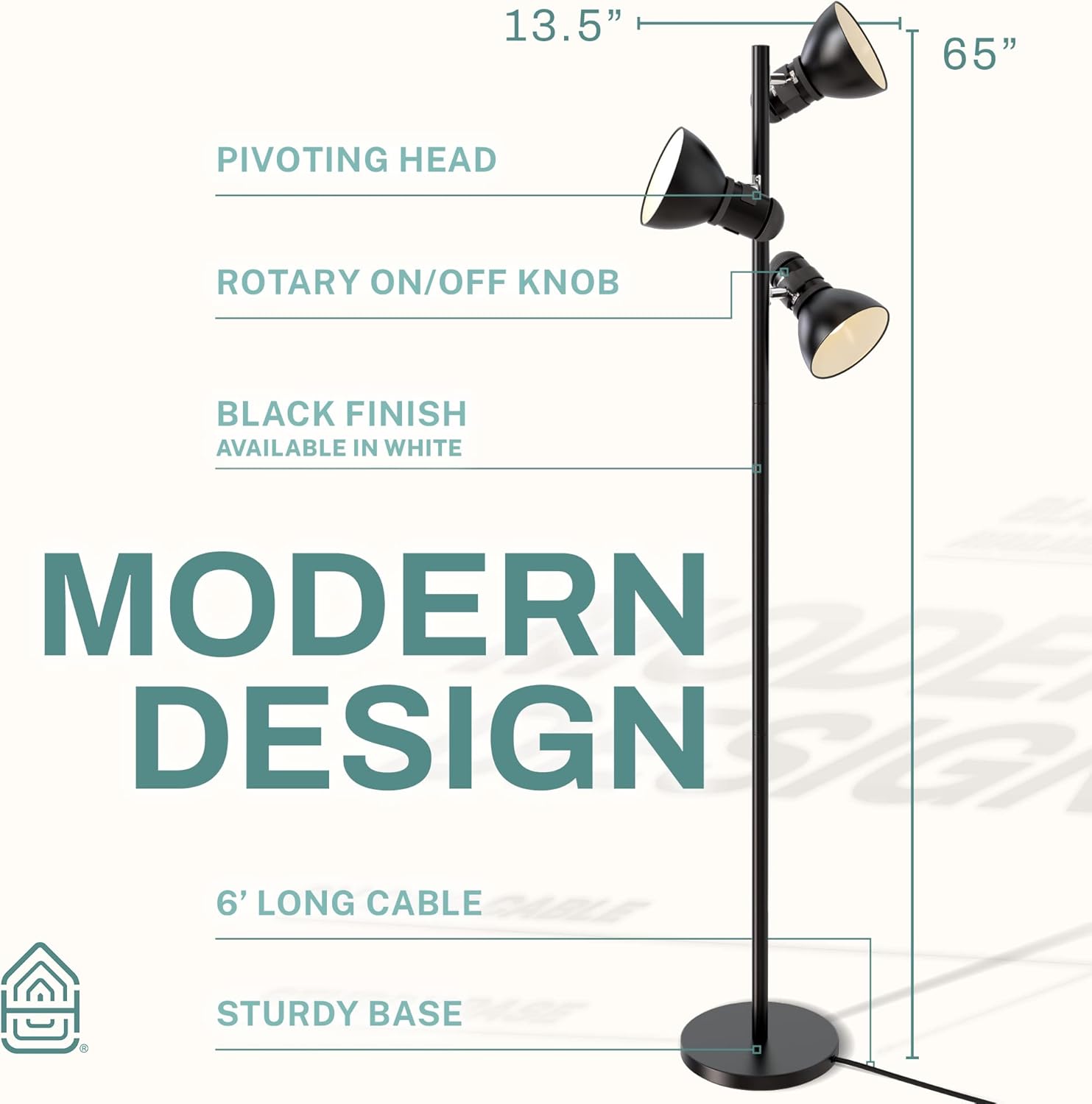 Home Intuition 3 Light Floor Lamp Standing Lamp Black