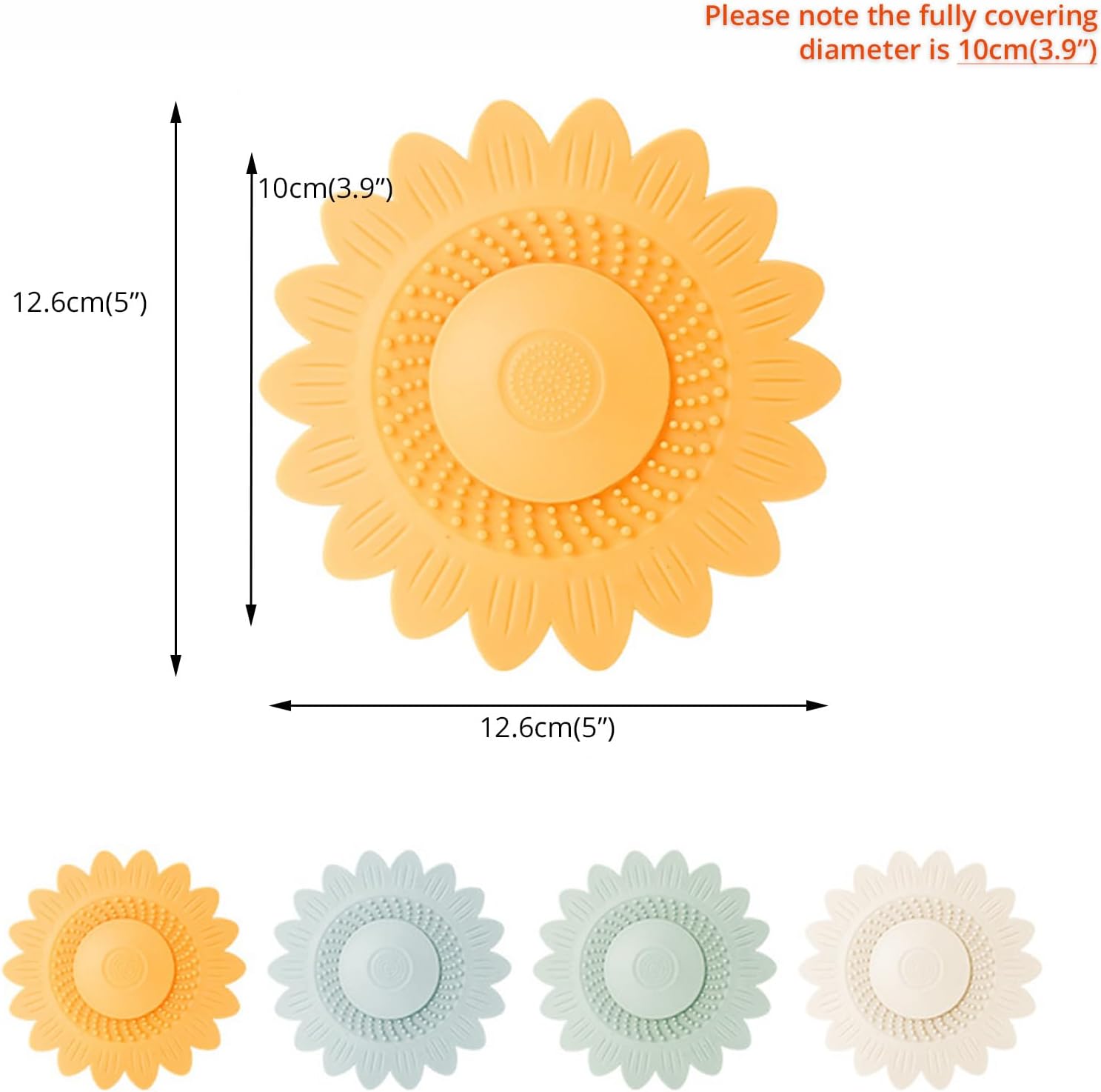 Hair Catcher for Silicone Shower Drains 4 Pack with Sunflower Design