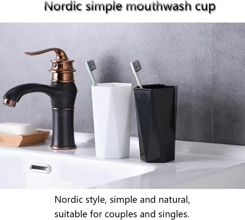 RabyLeo Large Geometric Diamond Toothbrush Cup 400ml White Black 1