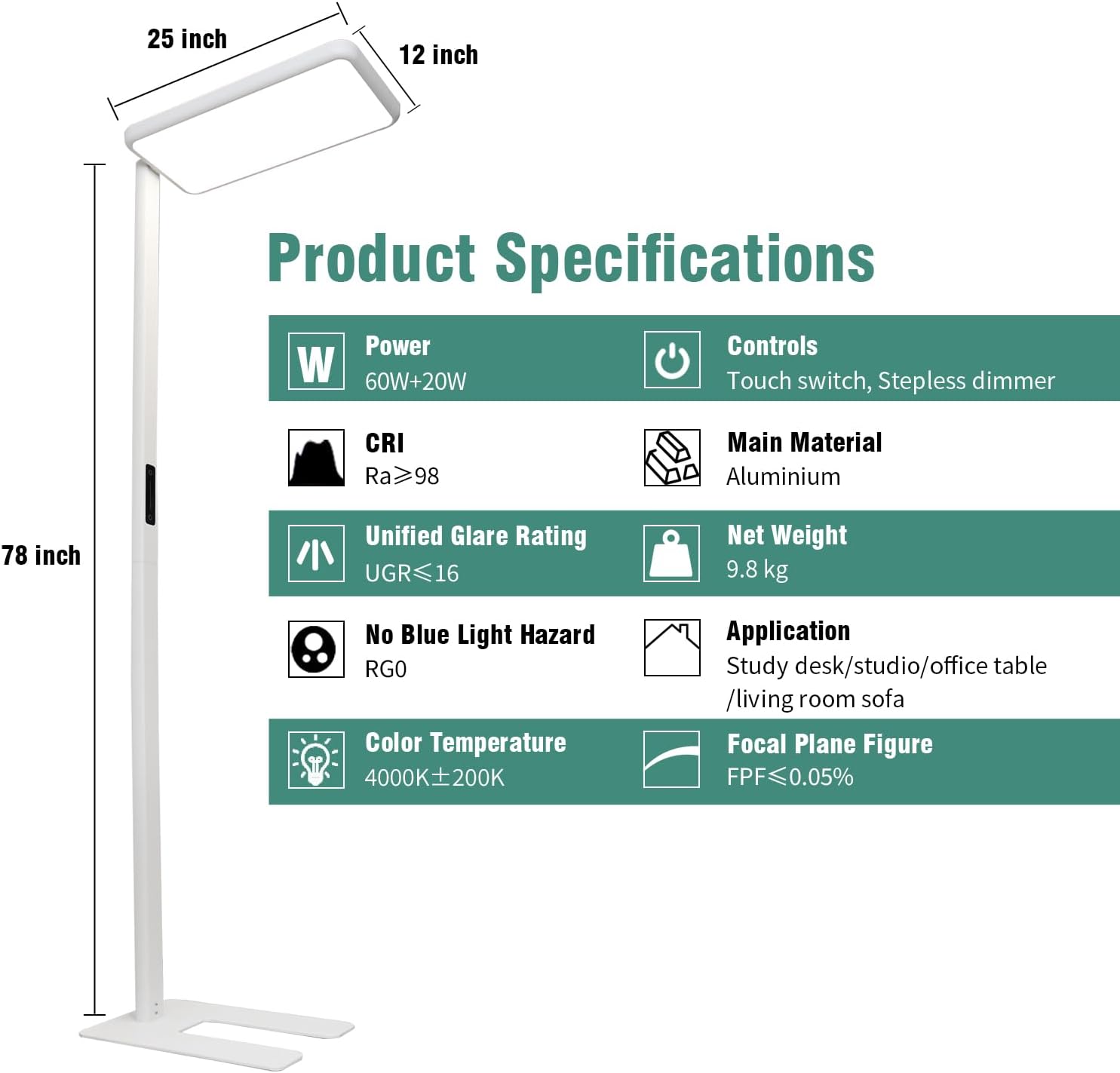 ShineMuse Full Spectrum Floor Lamp with Touch Control