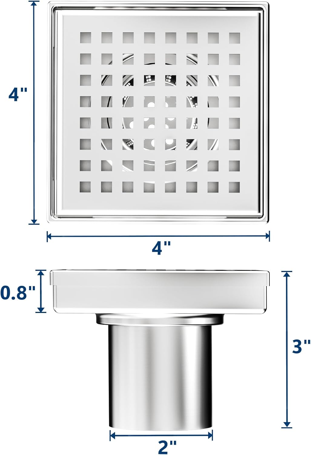 Neodrain 4-Inch Square Shower Drain with Hair Strainer