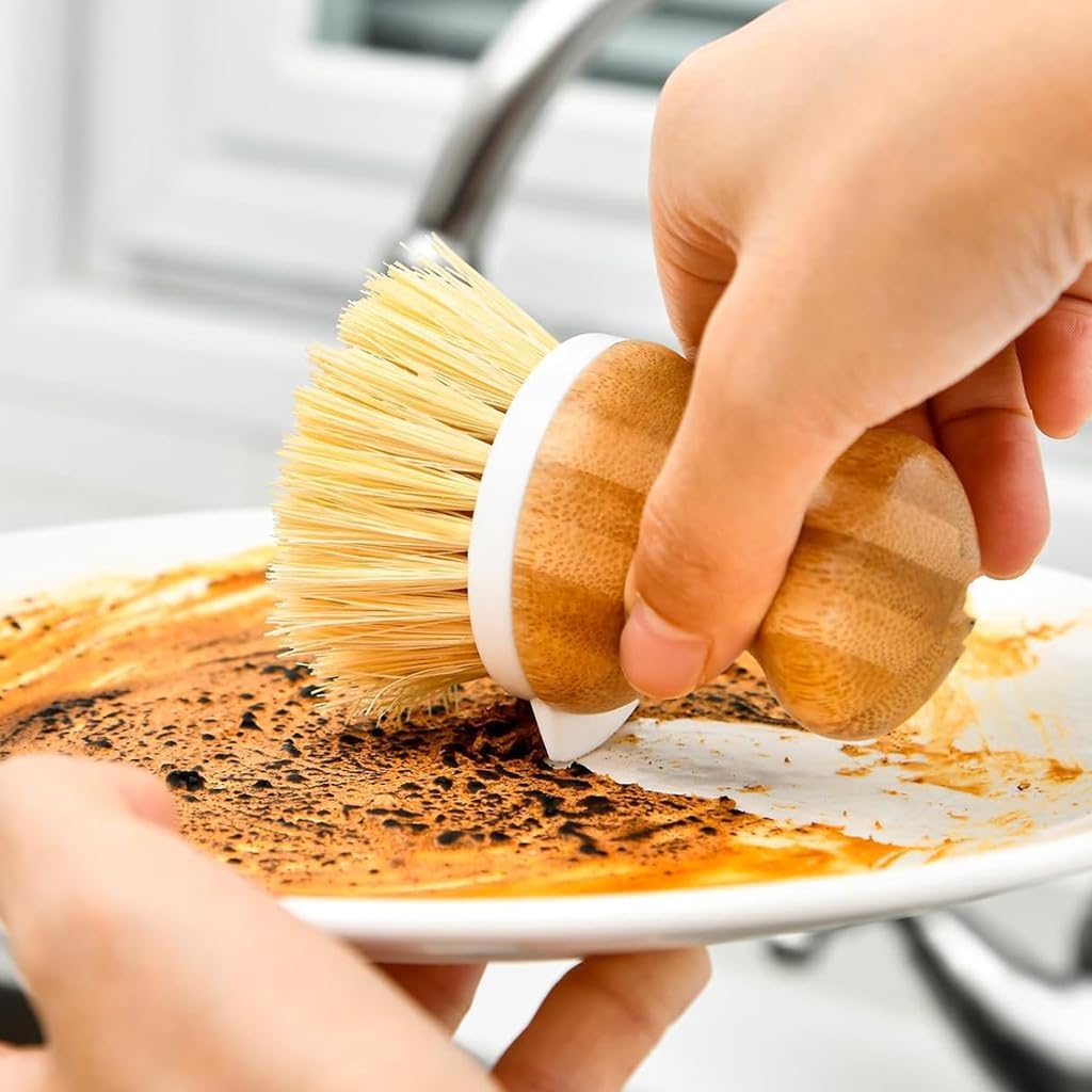 EFAILY Bamboo Dish Brush with Soap Dispenser
