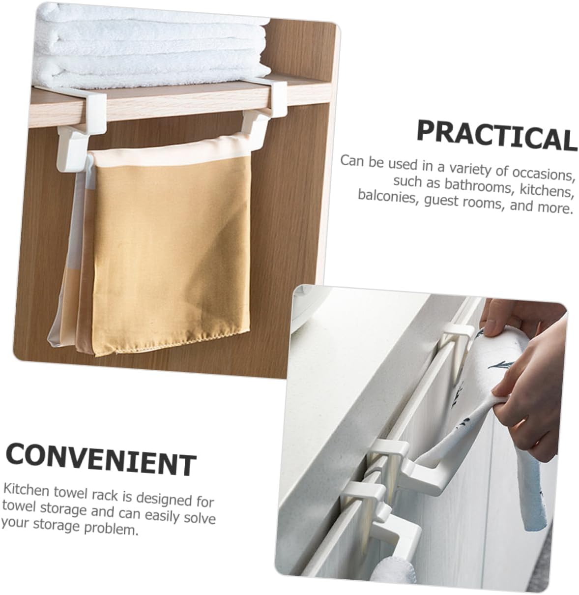 2Pcs No Drill Cabinet Towel Rack for Space Saving Kitchen Bathroom Use