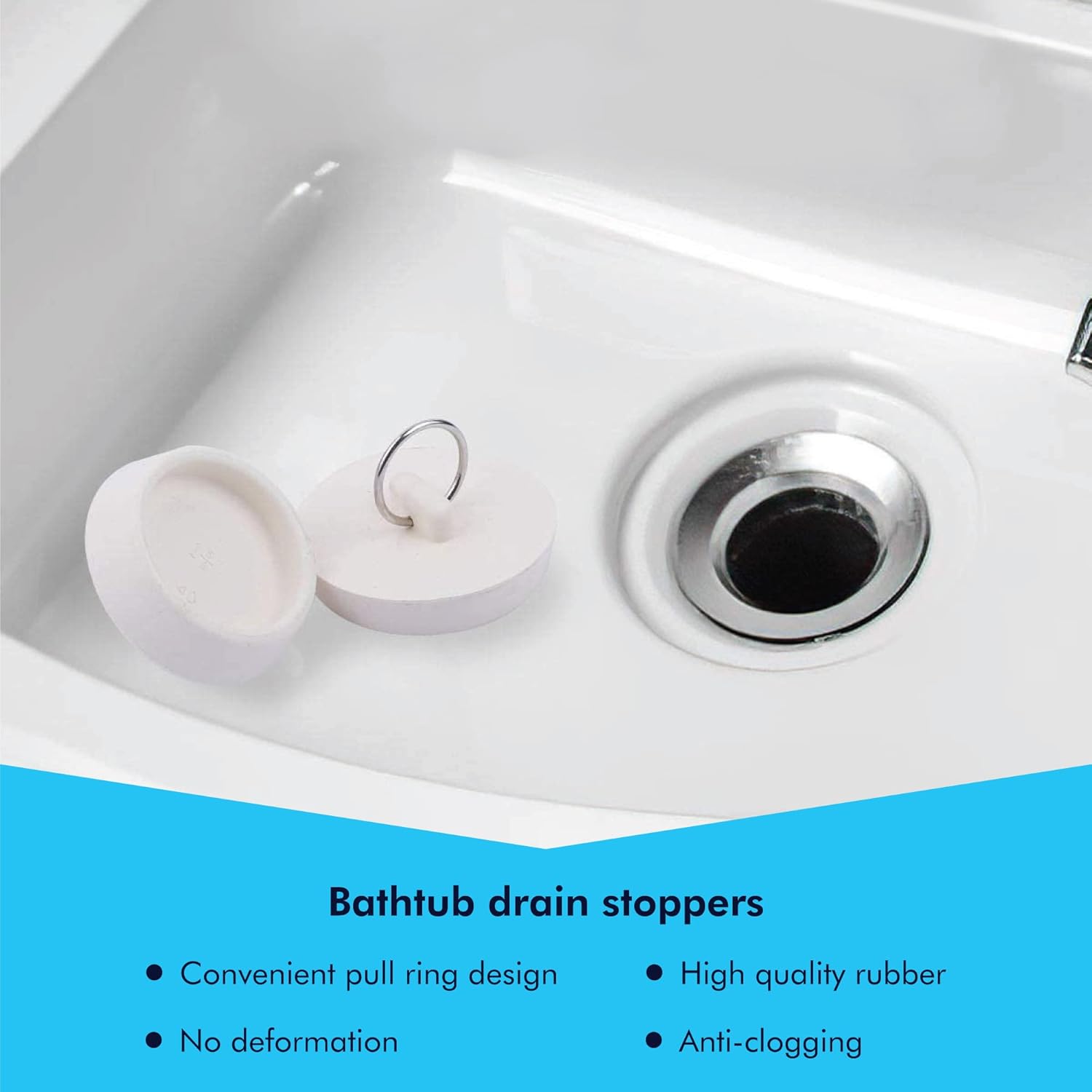 6 Pack Drain Cover - 2 Silicone Hair 4 Rubber Stopper