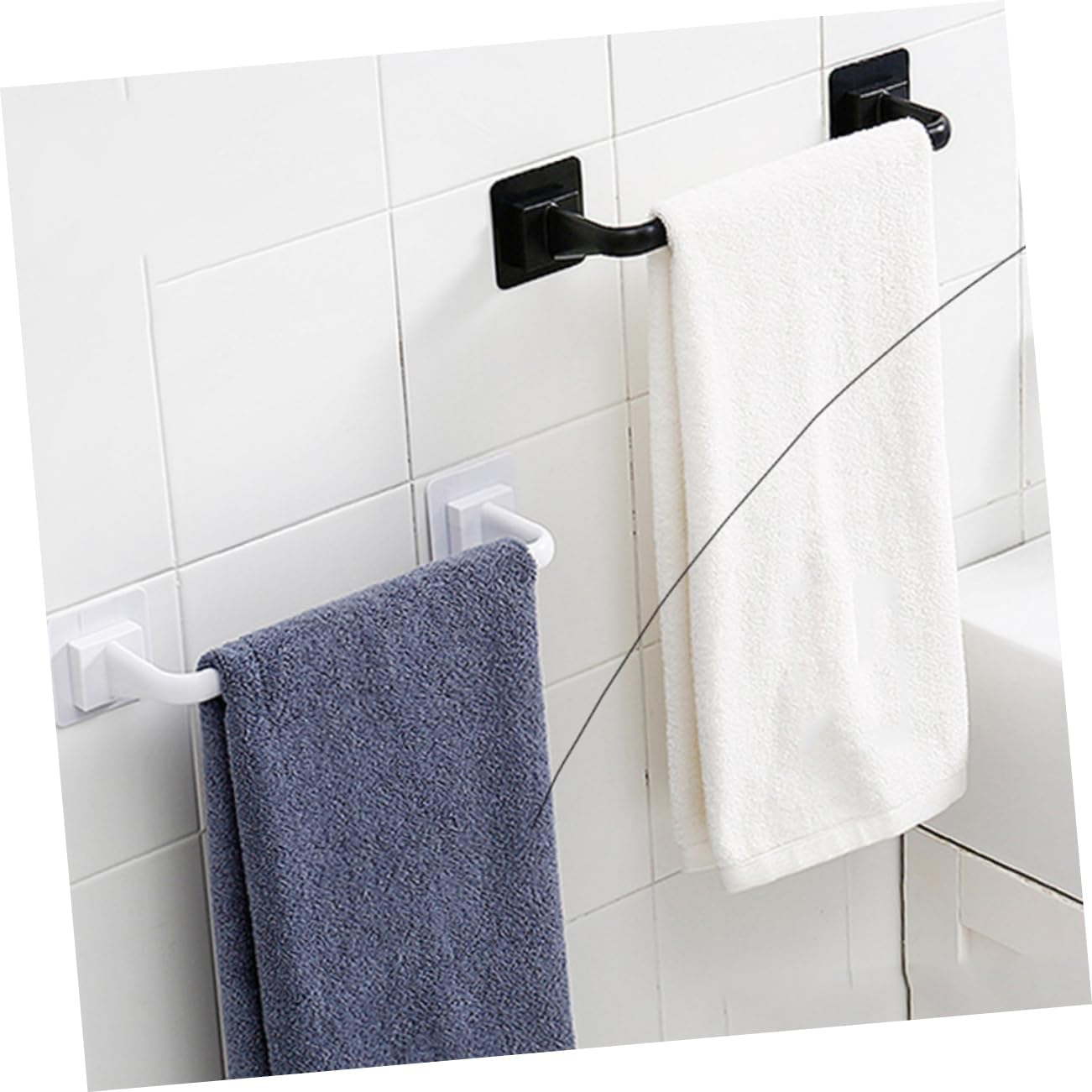 SEWACC Plastic Towel Bar No Drill Bathroom Holder Black