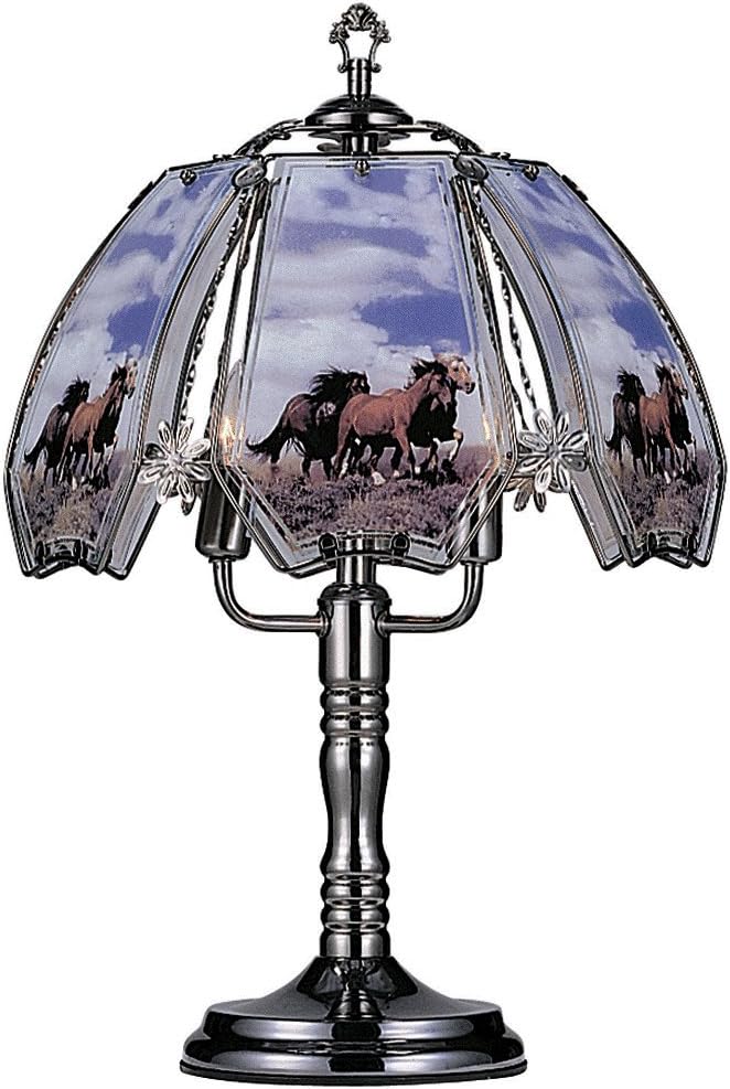 OK Lighting 235 Glass Running Horses Touch Lamp