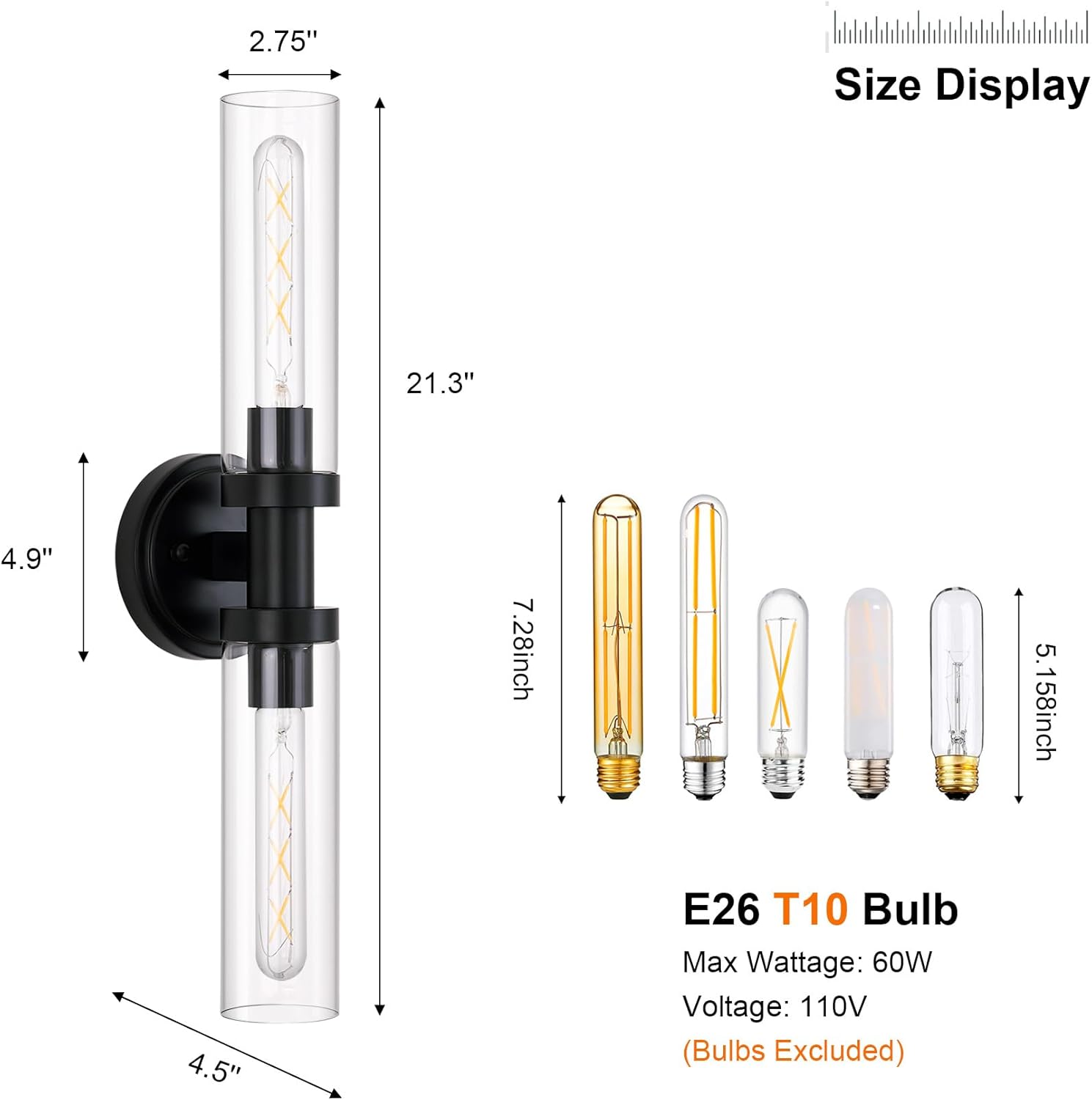 Modern Black Sconces Wall Light with Clear Glass Shade