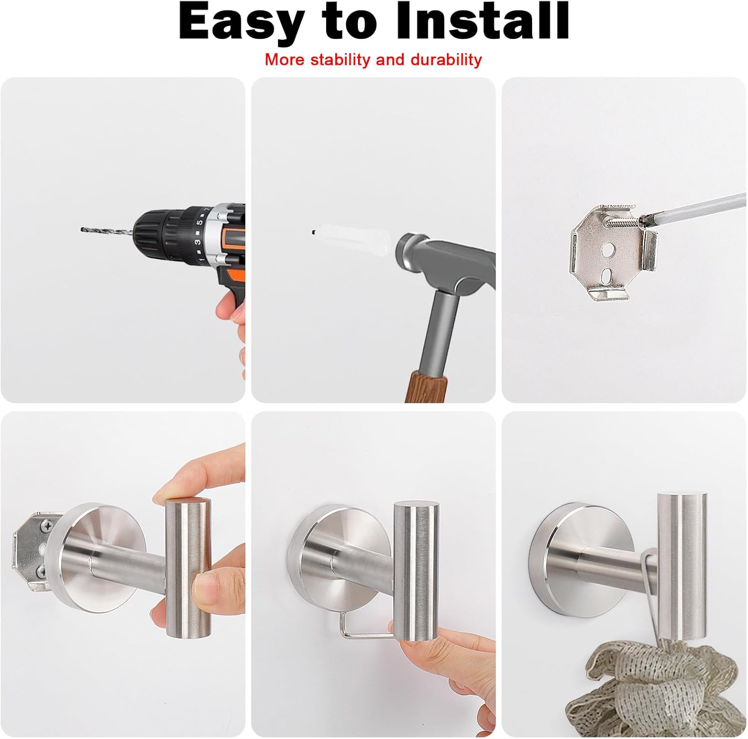 Livabber 4 Pack Brushed Nickel Towel Hooks