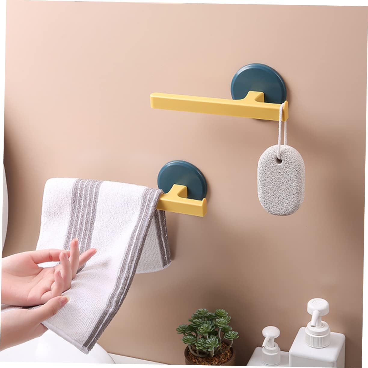 MAGICLULU 2Pcs Wall Mounted Towel Rack with Punch Design Blue