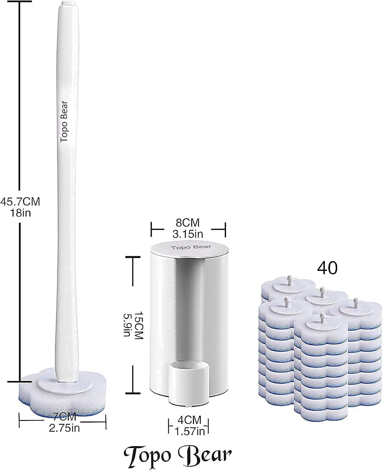 Topo Bear Toilet Brush Holder with 72 Refills and Fresh Scent
