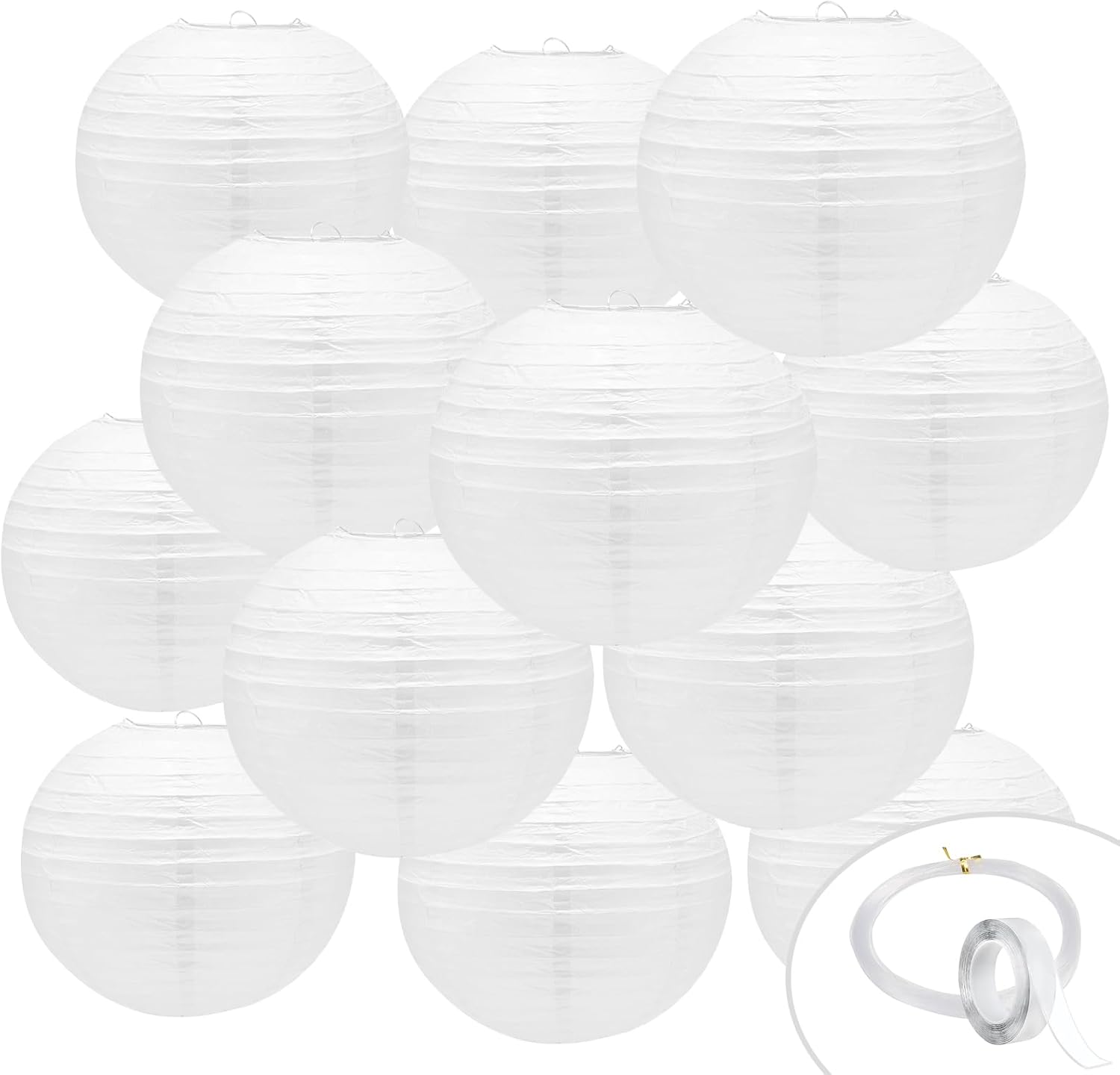 12Pcs White Paper Lanterns with Tape and String for Parties