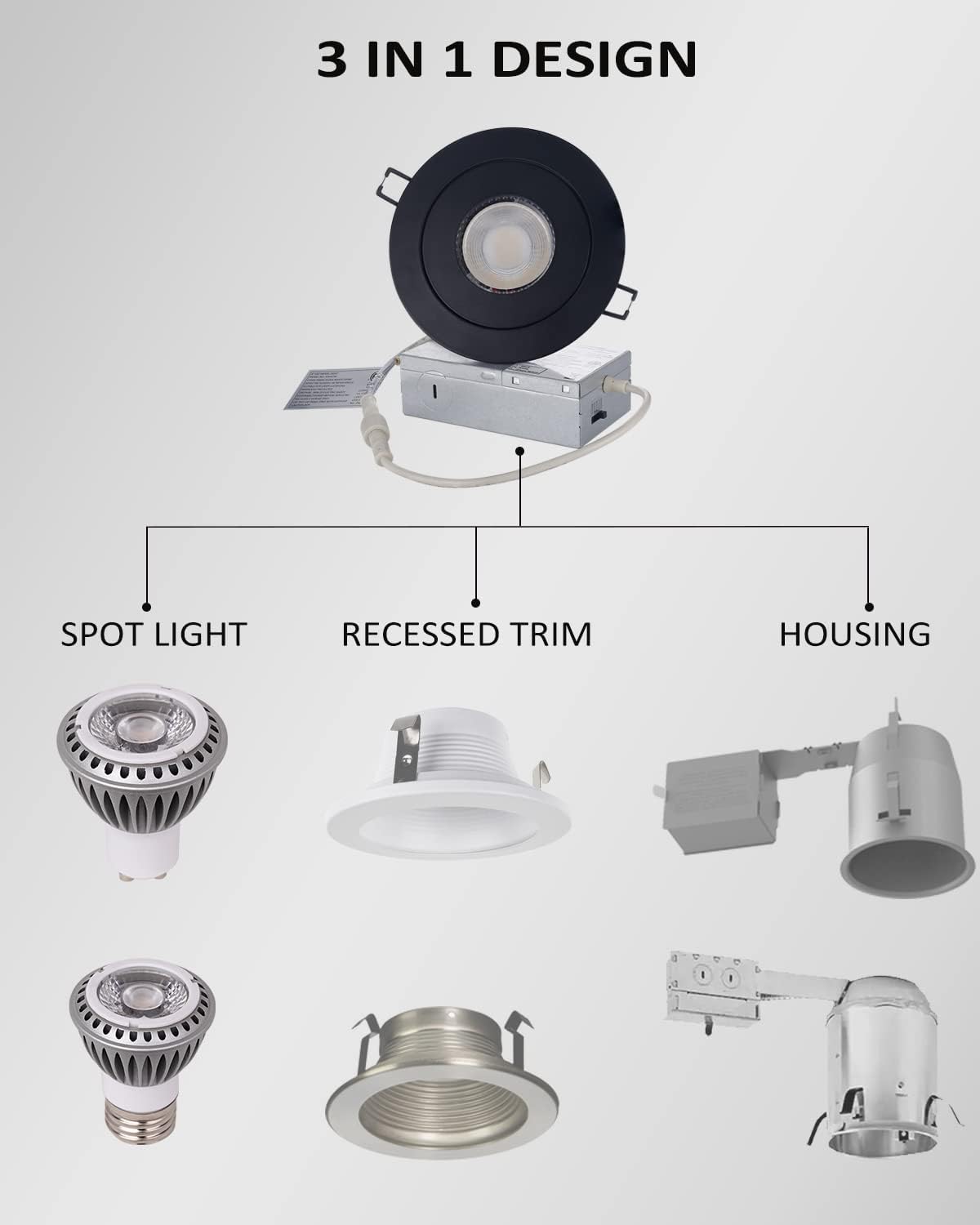 POPANU 4 Inch LED Rechargeable Recessed Light 6 Pack