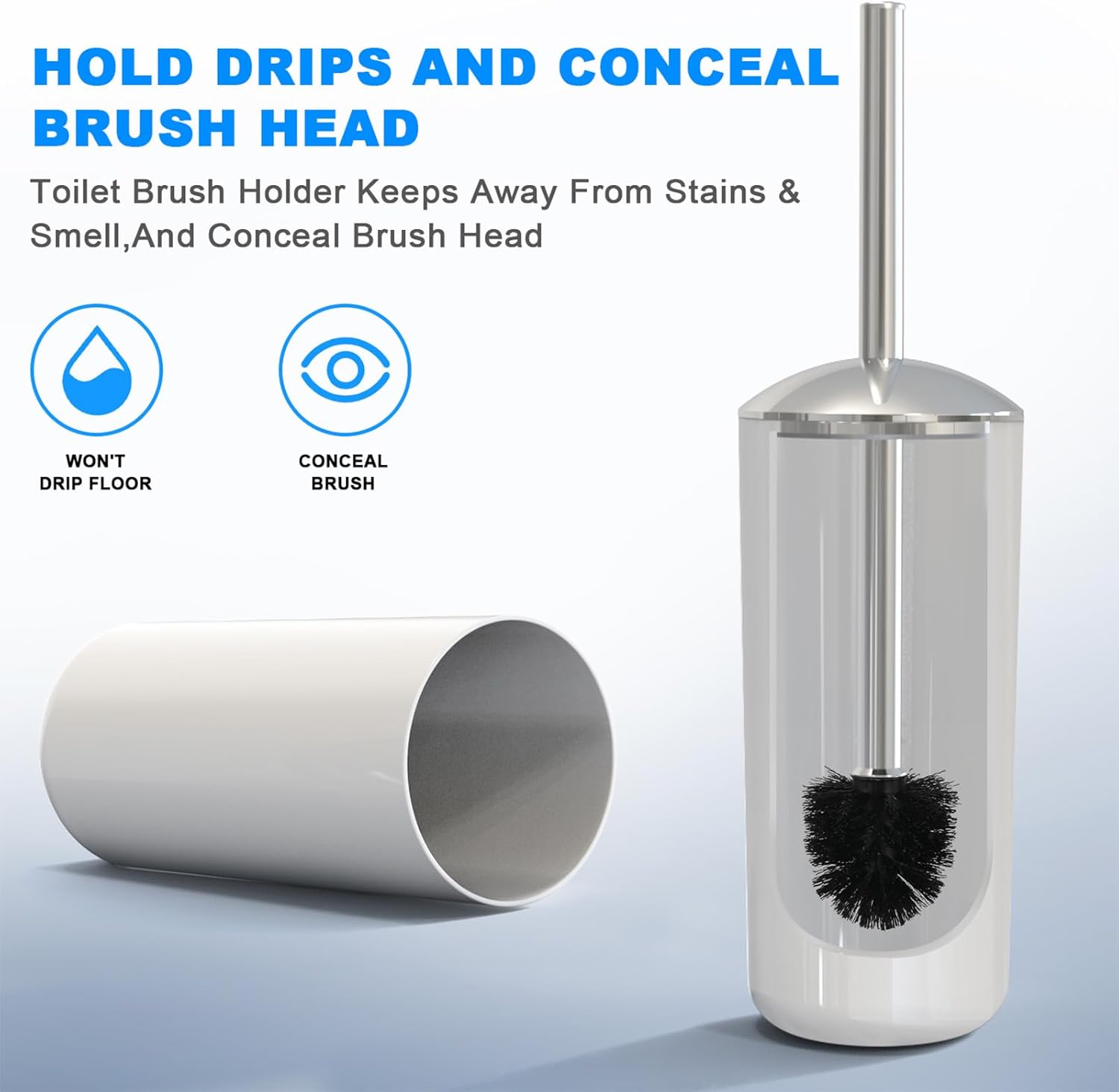 Blwan White Toilet Brush with Stainless Steel Holder 2 Pack
