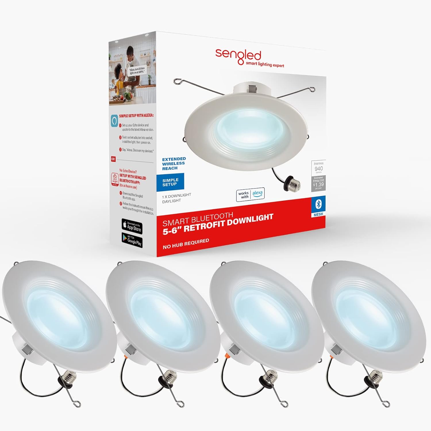 Sengled Smart Recessed Lighting with Alexa Compatibility 4-Pack