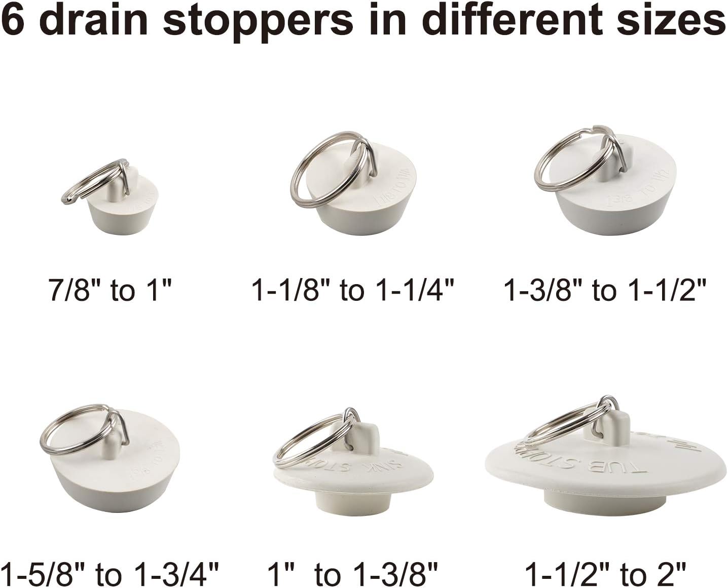 Hibbent 6-Piece Drain Stopper Set White 1