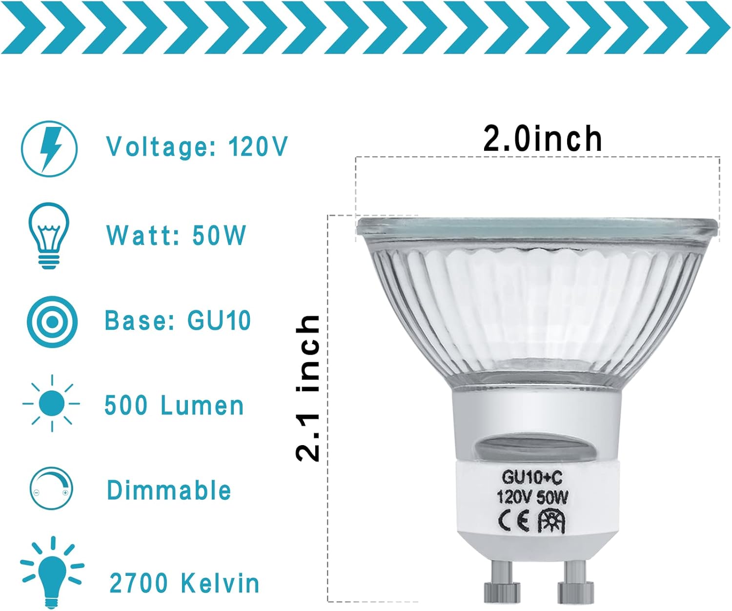 YBEK GU10 Halogen Bulbs 50W 120V MR16 Pack of 4 Dimmable