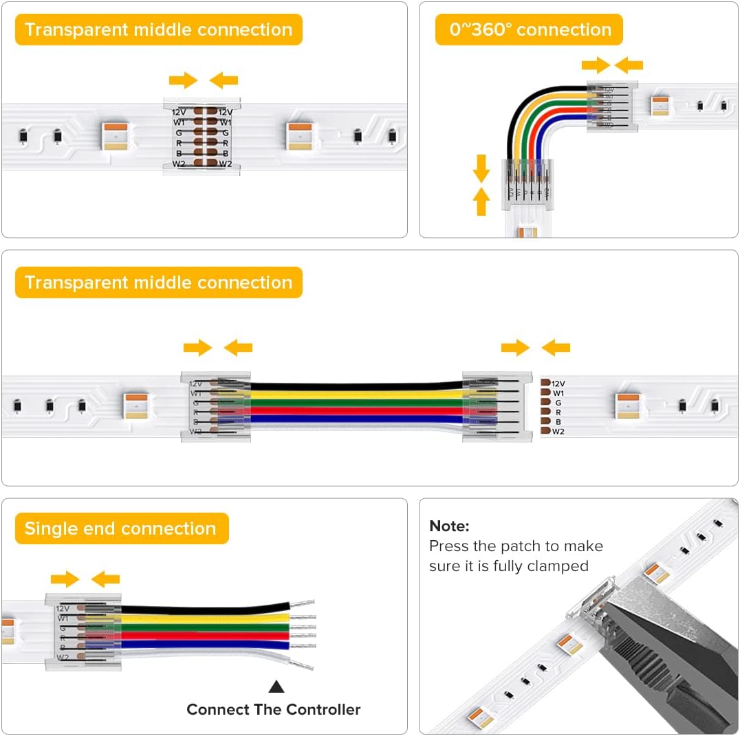BTF-LIGHTING SMD 6 Pin 12mm LED Strip Connector Kit