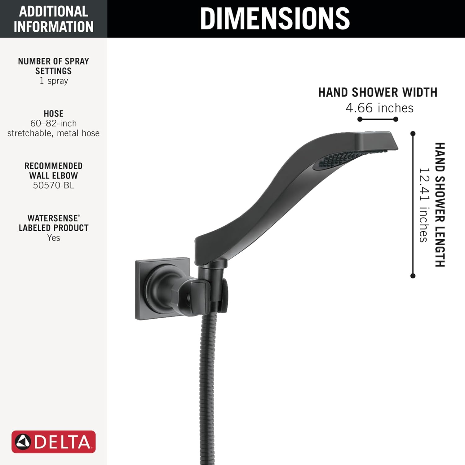 Delta Dryden Handheld Shower Head with Hose Matte Black