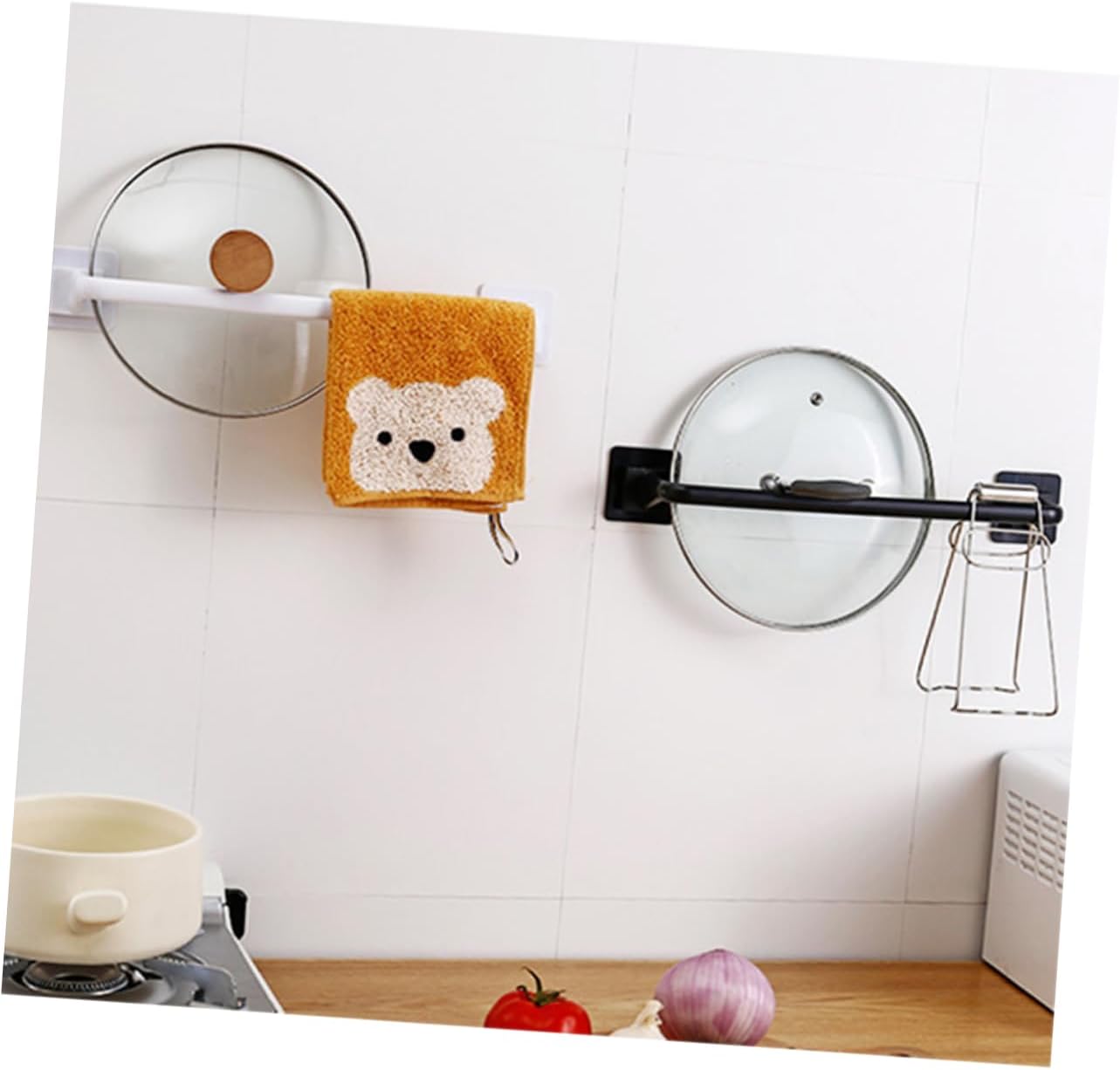 POPETPOP Black Plastic Towel Bar No Drill Towel Rack
