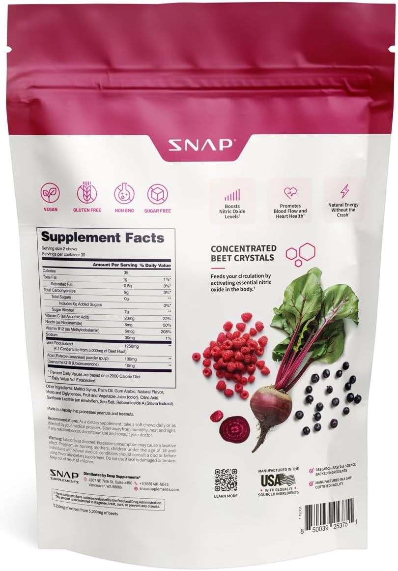 Snap Supplements Beetroot Chews for Nitric Oxide Boost
