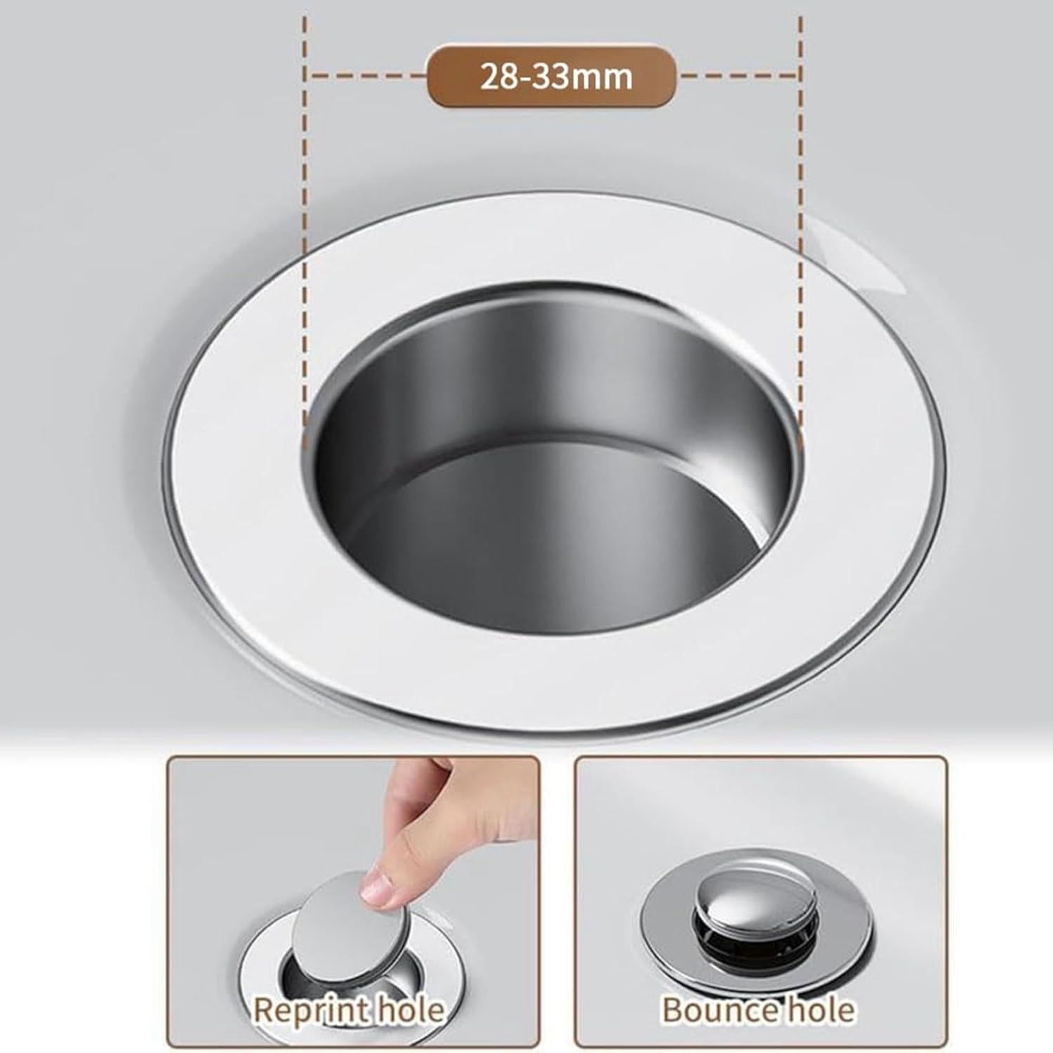 2Pcs Universal Stainless Steel Bathroom Sink Stopper with Anti-Clog Design