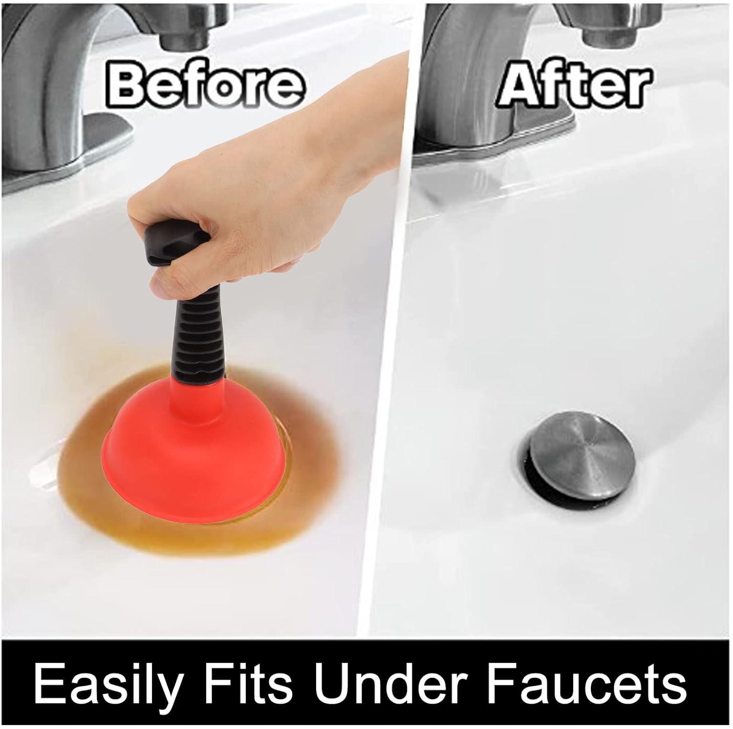 Mini Sink Plunger with Short Handle for Quick Drain Unclogging