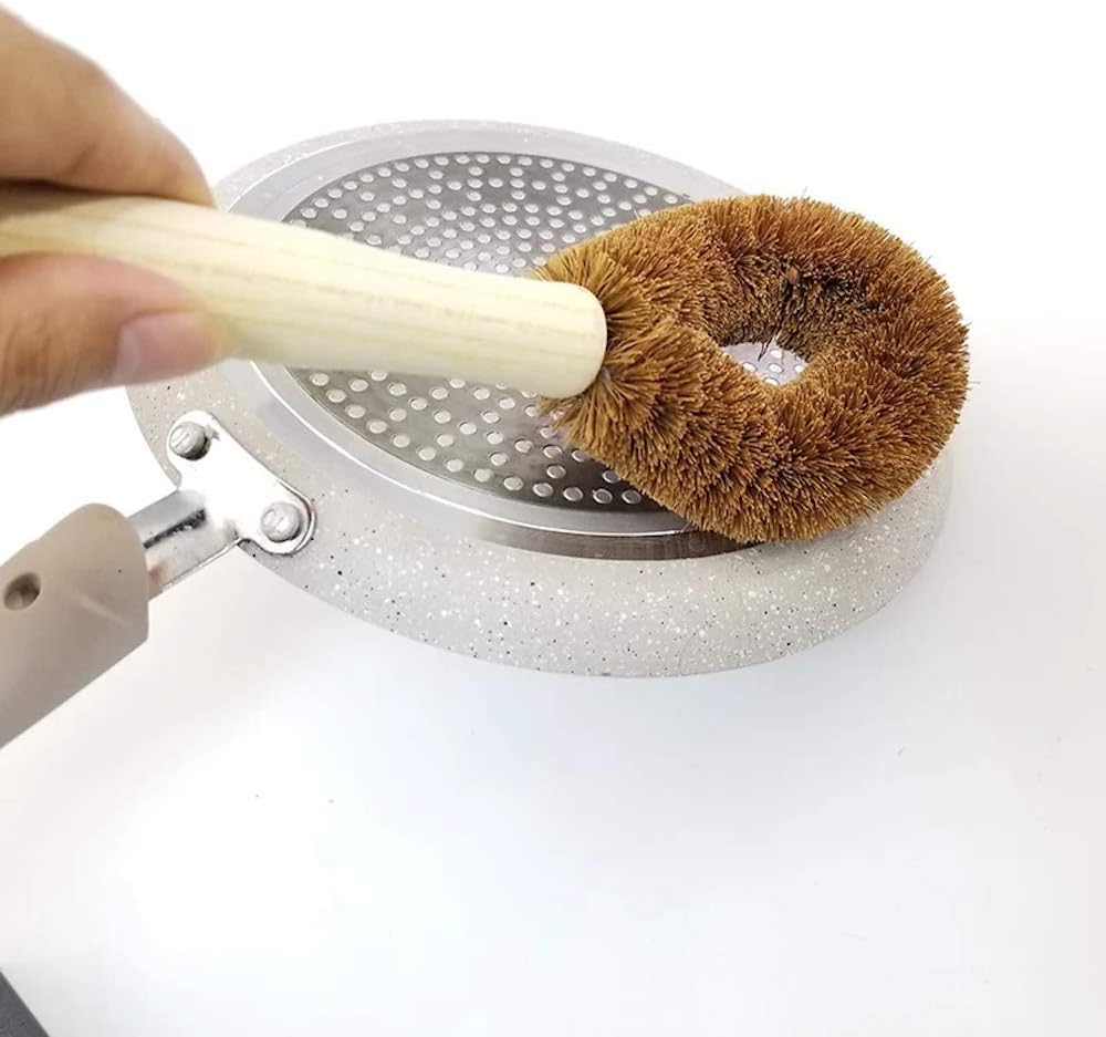 4 pk Natural Wooden Dish Scrubber with Bamboo Handle 1