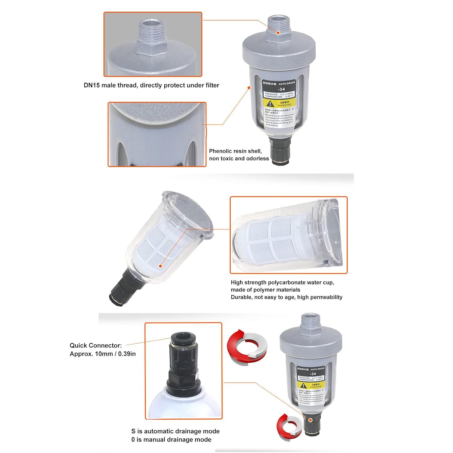 Walfront Air Compressor Drain Valve DN15 Automatic 1
