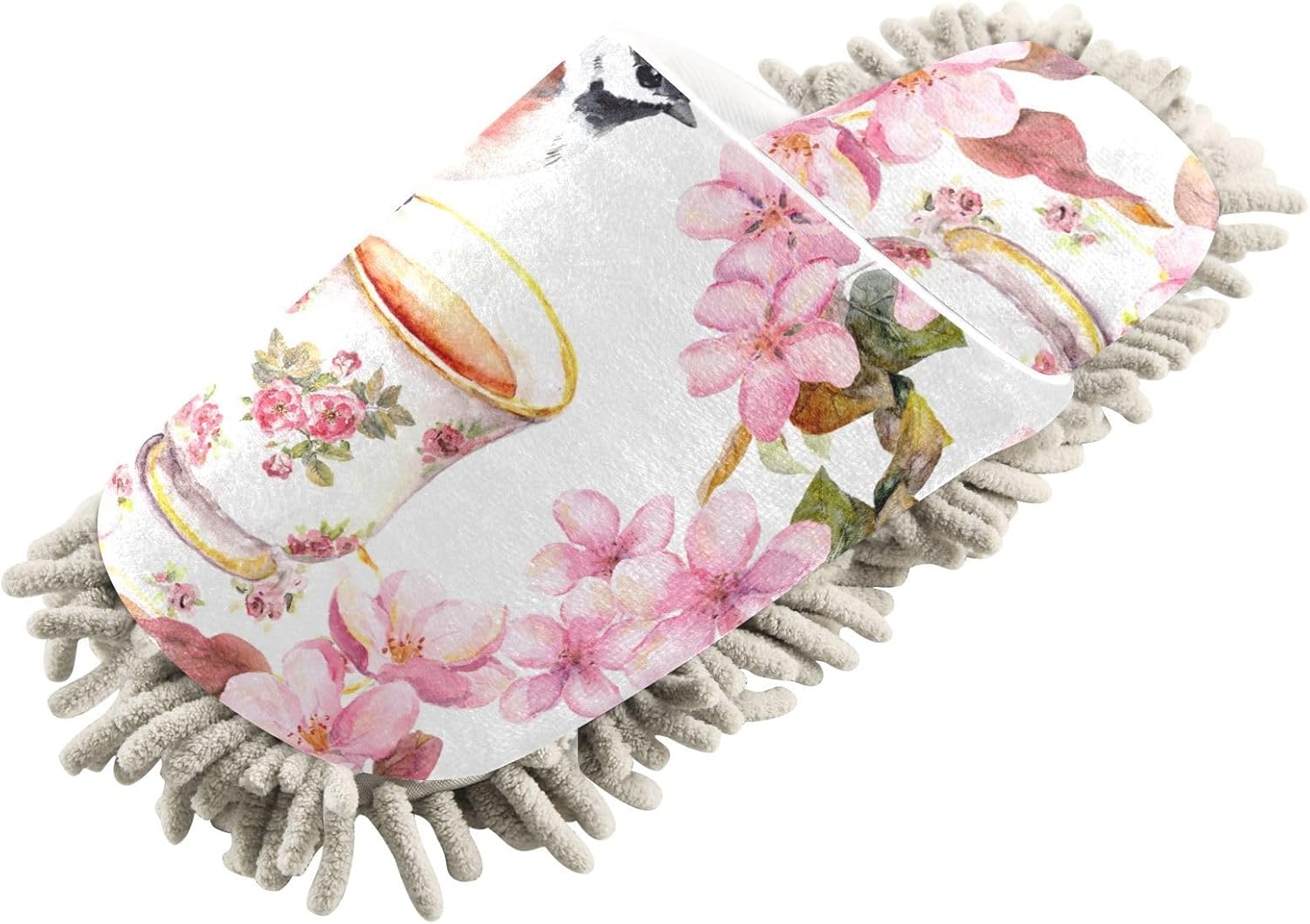 Sinestour Bird Flowers Pink Mop Slippers for Floor Cleaning