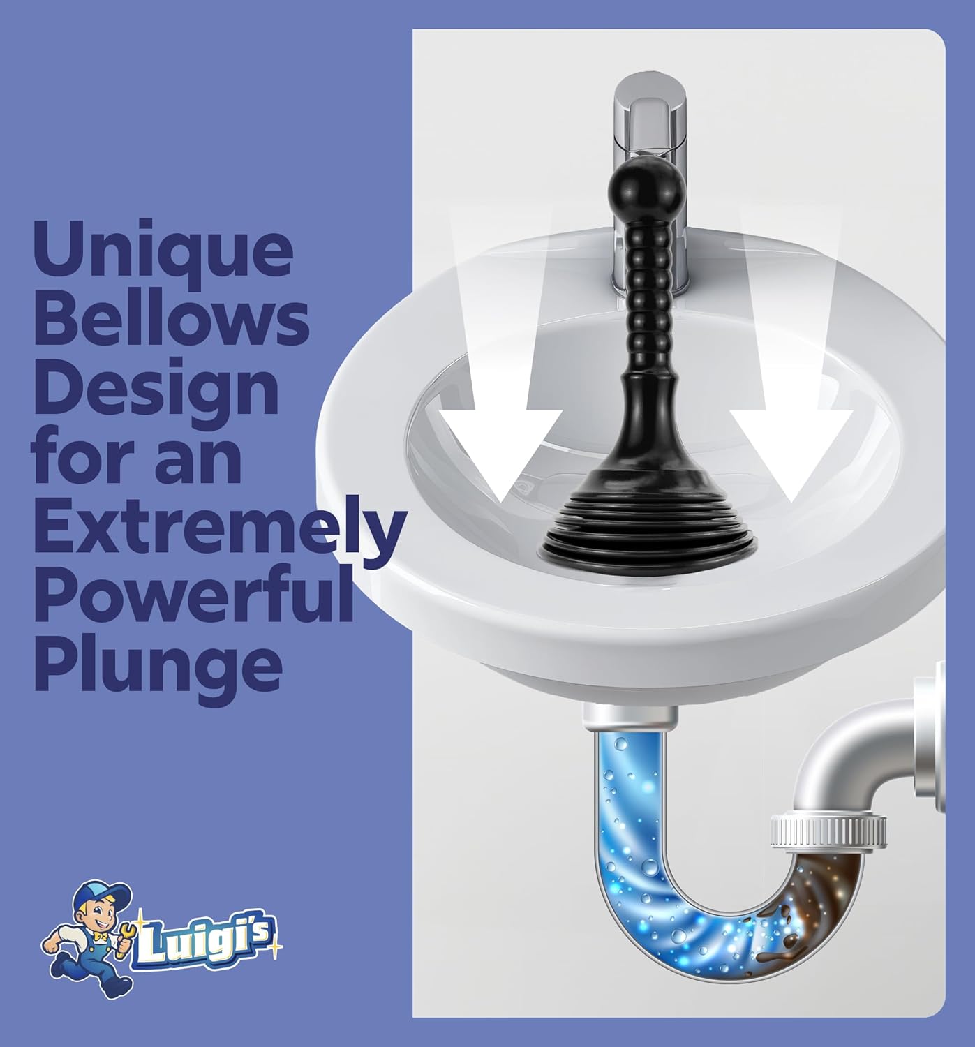 Luigis Black Accordion Plunger for Sinks and Drains