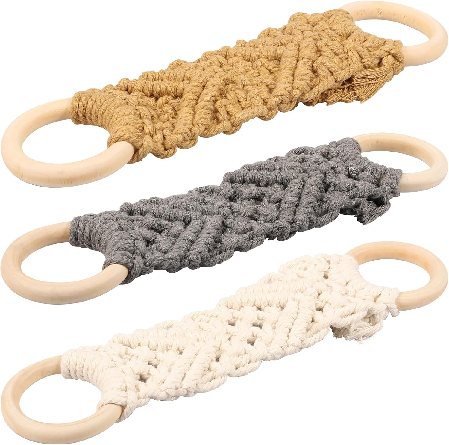 3Pcs Crochet Dish Towel Holder with Wooden Loops