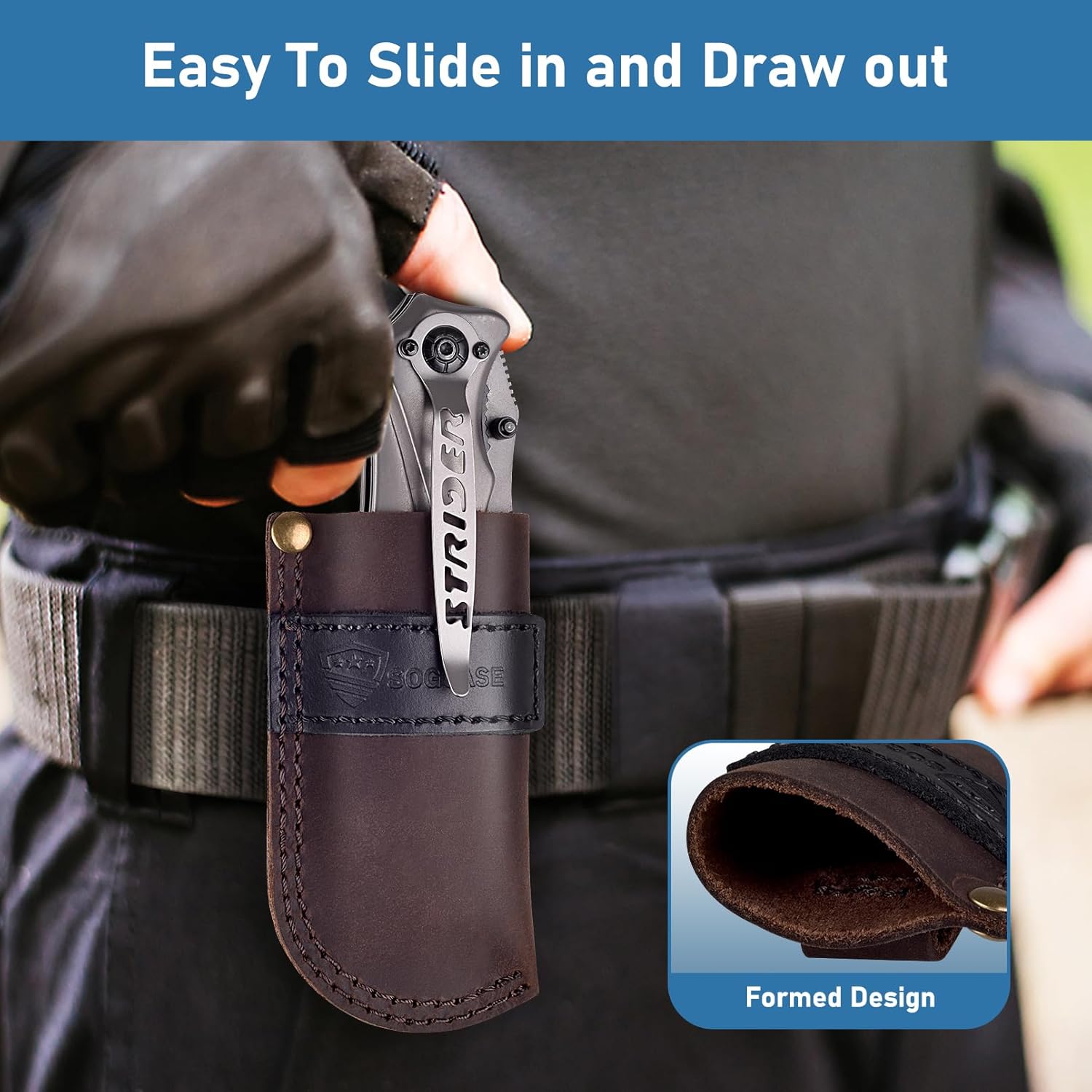 SOGCASE Leather Knife Sheath Belt - Darkbrown