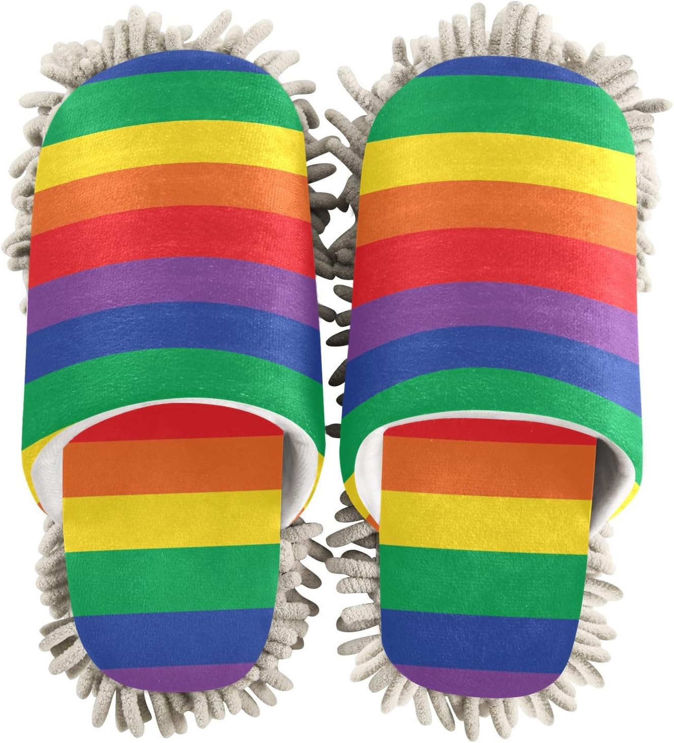 Sinestour Rainbow Striped Mop Slippers for Cleaning