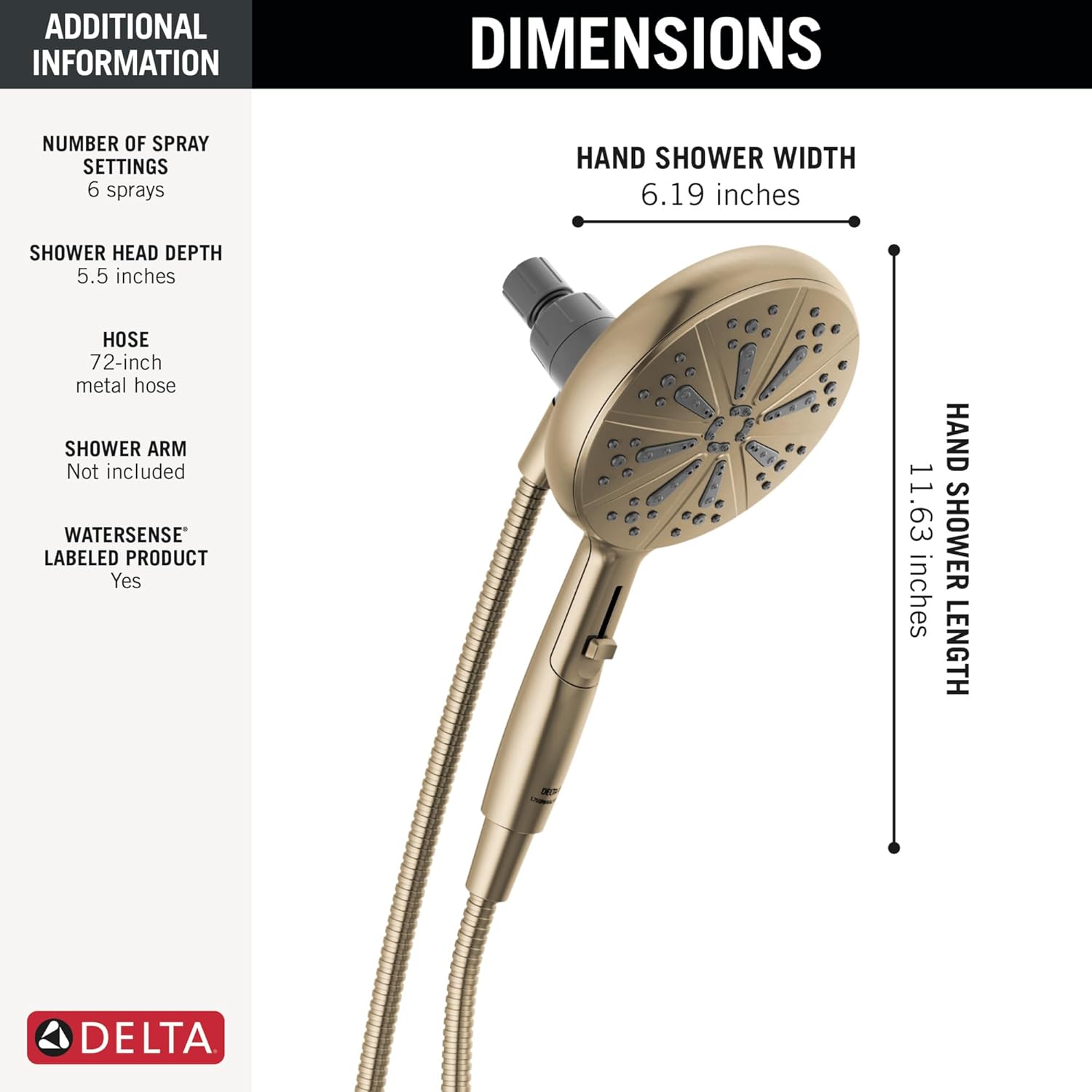 Delta 6-Spray SureDock Magnetic Shower Head Champagne Bronze 1