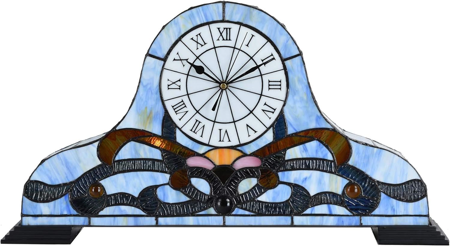 Bieye L10661 Baroque Stained Glass Table Lamp with Quartz Clock