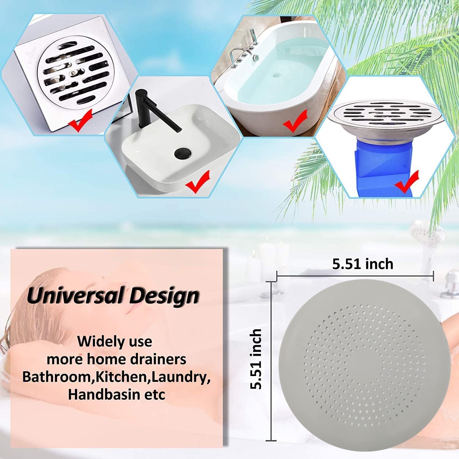6 Pack Hair Catcher with Suction Cups for Shower and Sink 1