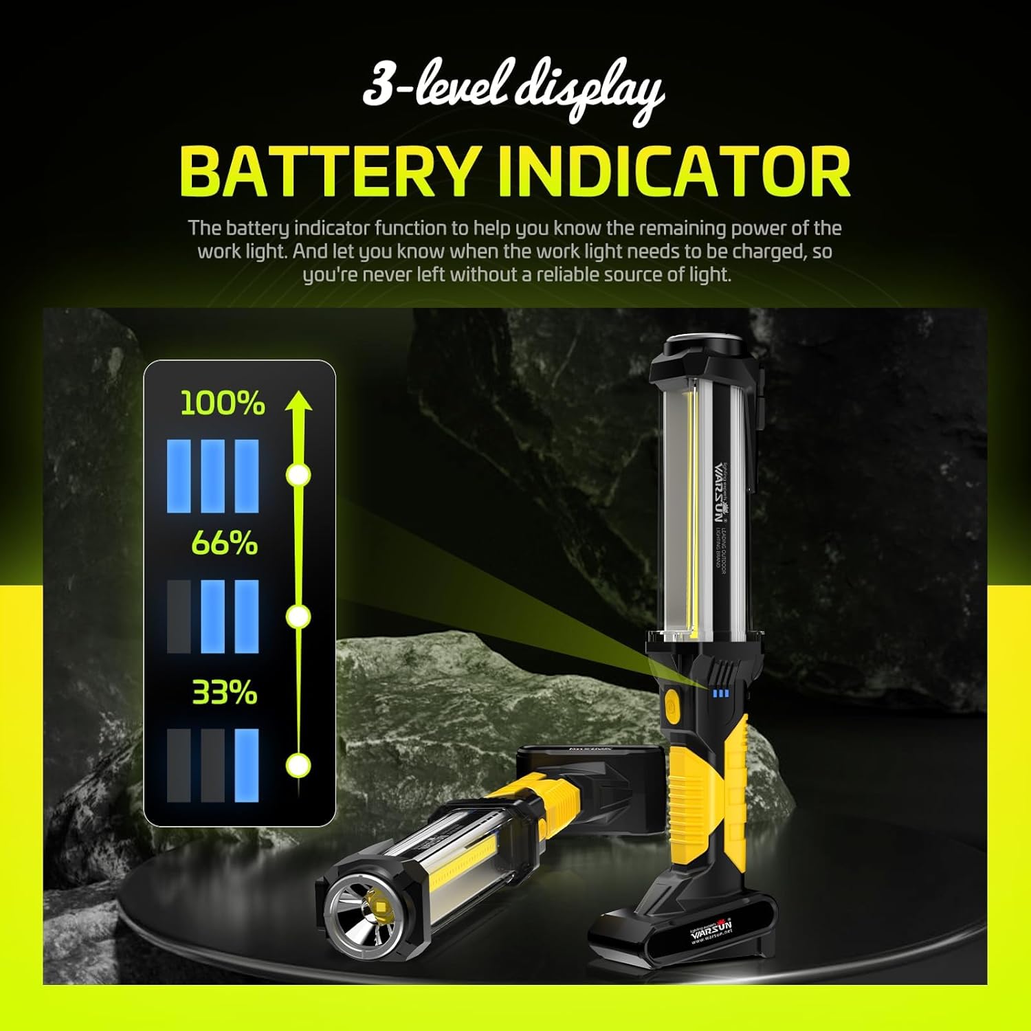 WARSUN Rechargeable LED Work Light 1500 Lumens Magnetic Base