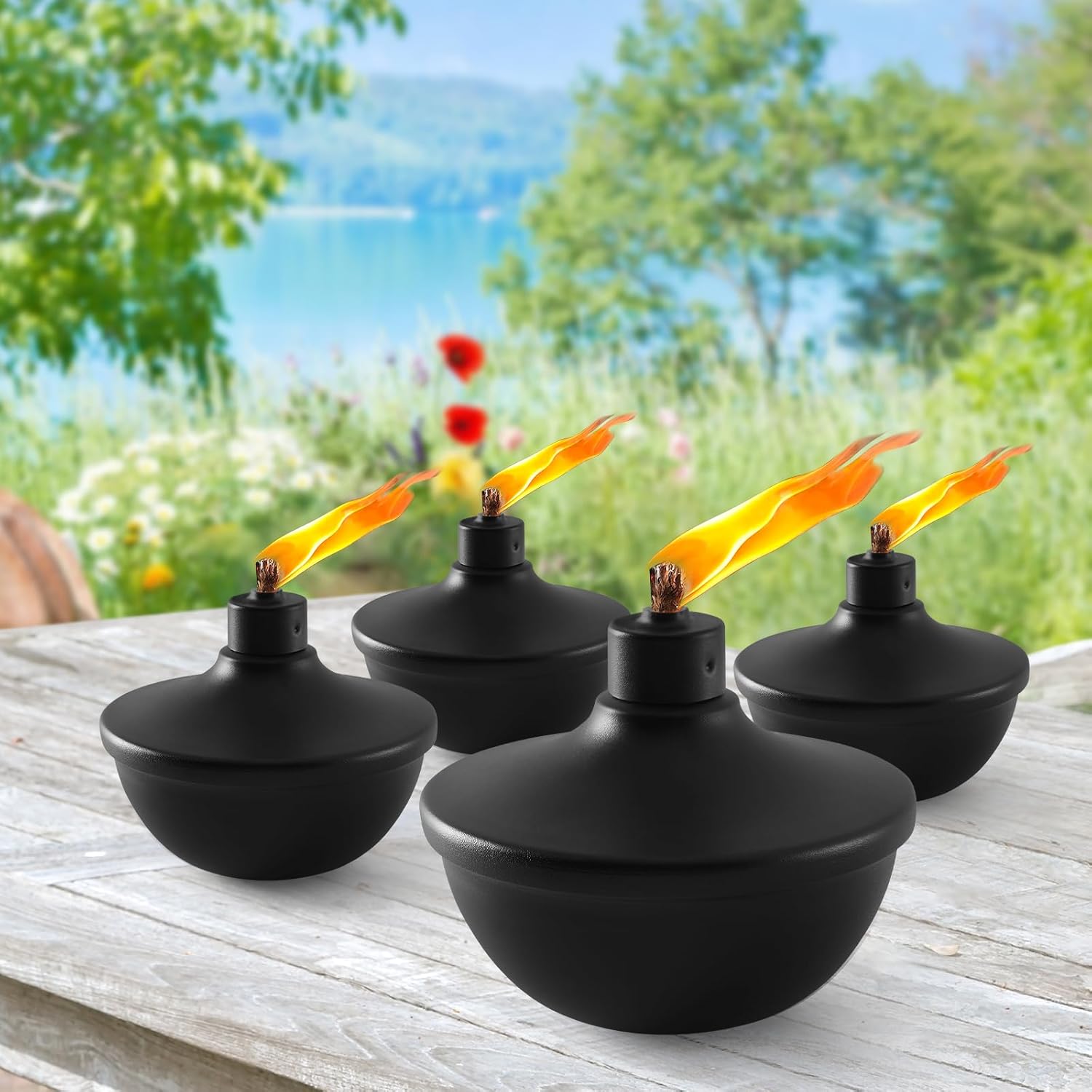 4 Pack Metal Table Top Torches with Refillable Fuel