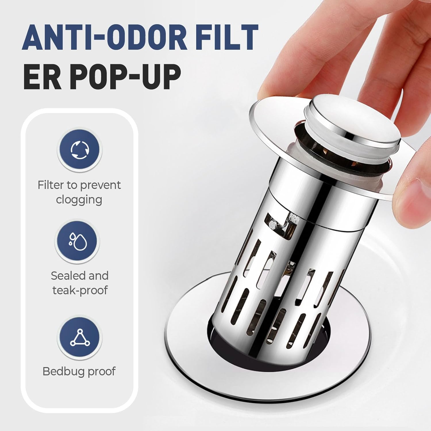 PETUPS Bathroom Sink Drain Strainer with Pop Up Mechanism