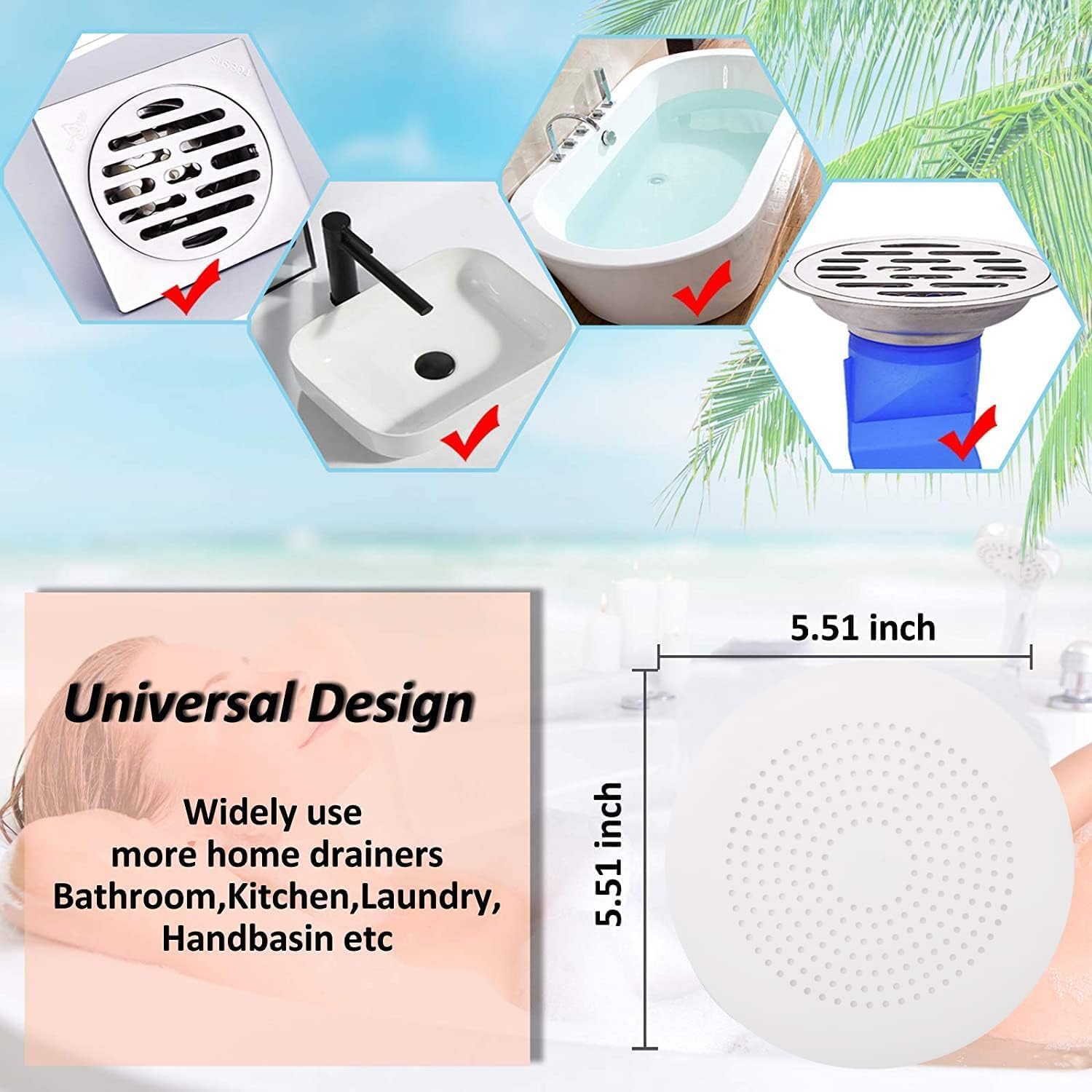 6 Pack Hair Catcher with Suction Cups for Shower and Sink 1