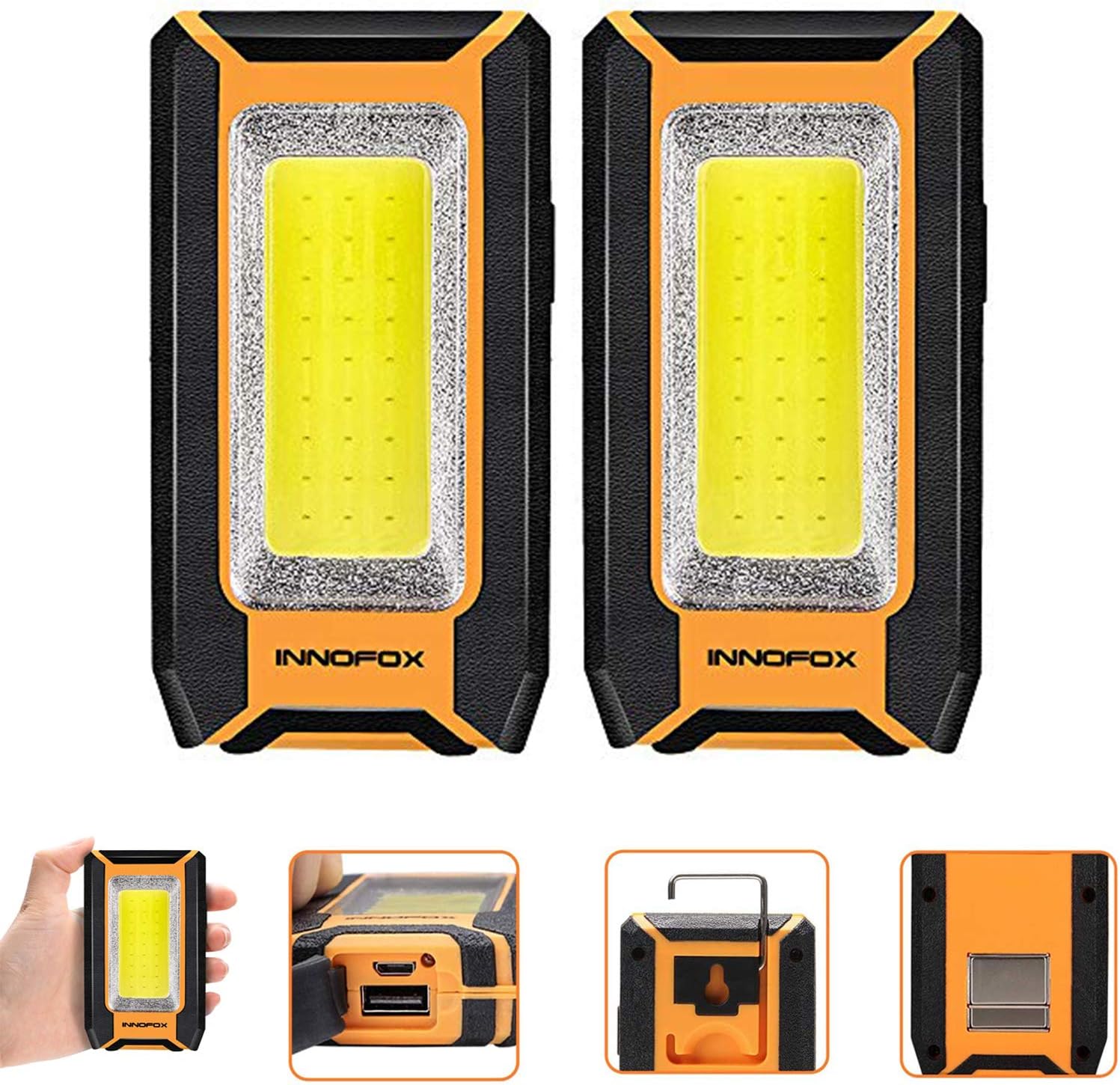 Innofox 2Pack LED Rechargeable Magnetic Work Light 40W 1500 Lumens