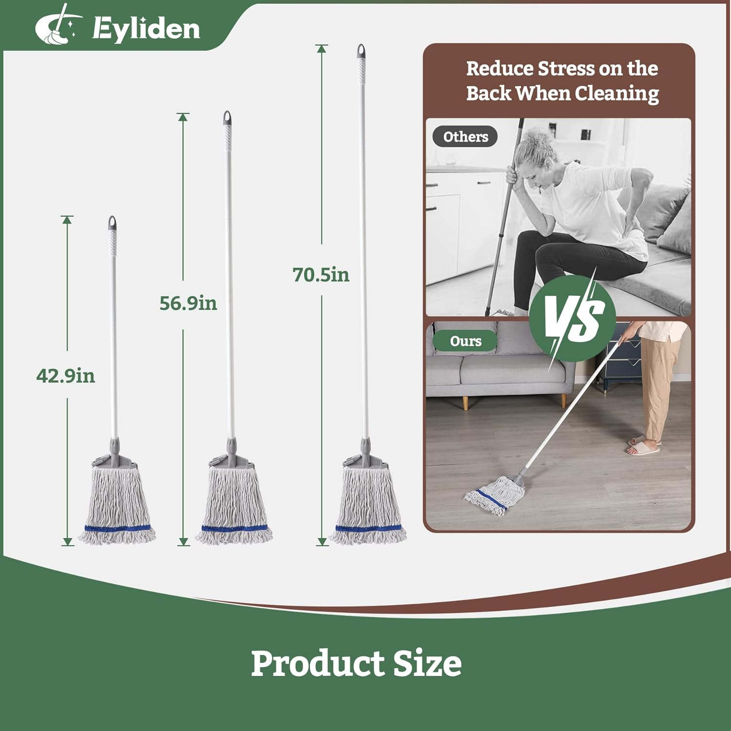 Eyliden Heavy Duty String Mops with 2 Reusable Heads