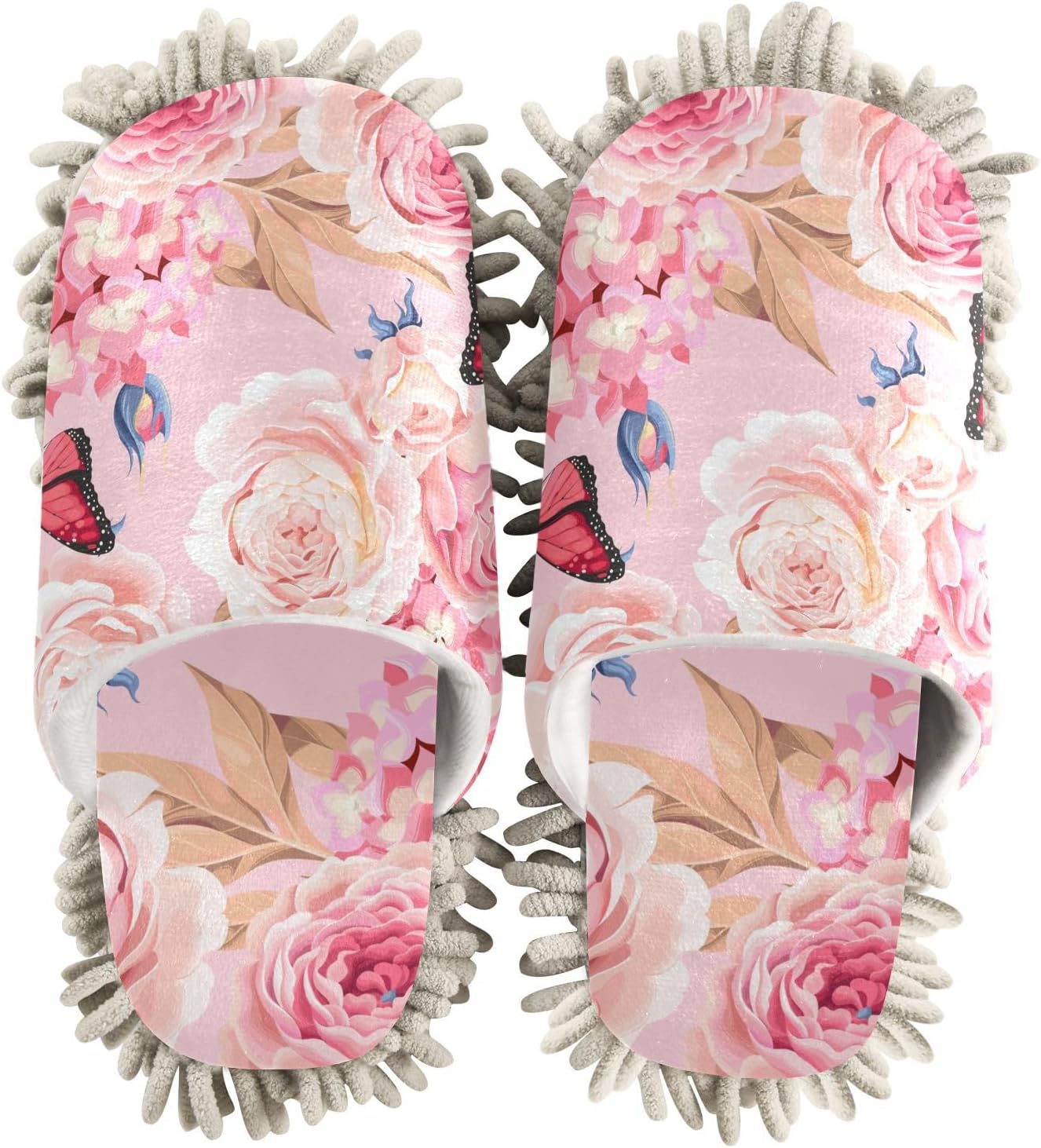 Sinestour Roses Hydrangea Mop Slippers for Floor Cleaning 1