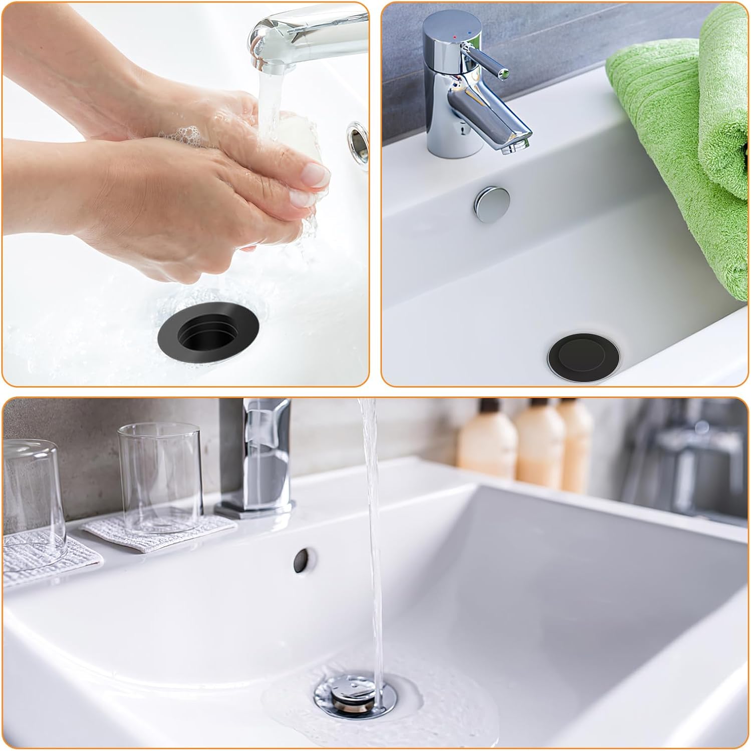 AURUZA 4 Pack Universal Sink Stopper Black