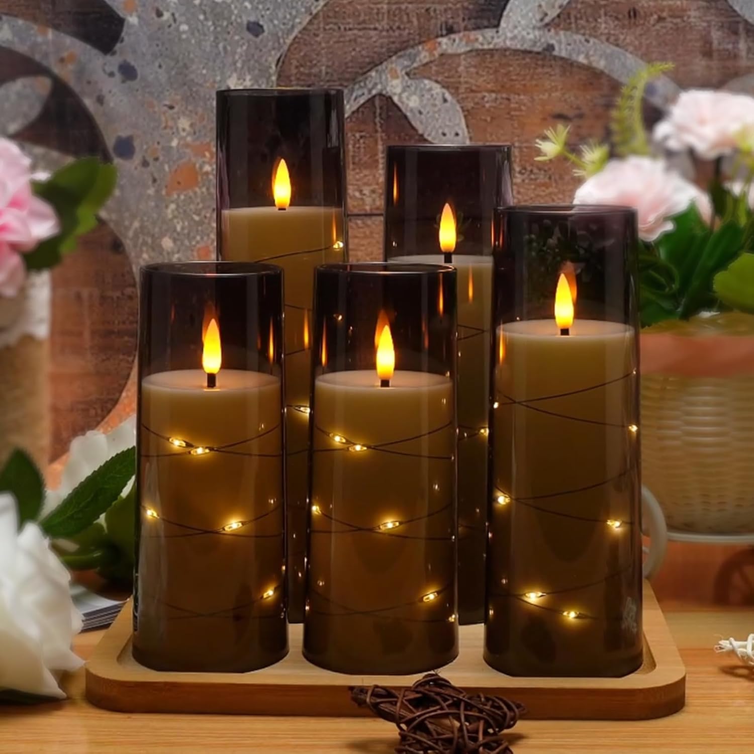 Flameless LED Candles with Timer 5 Pack Grey 1
