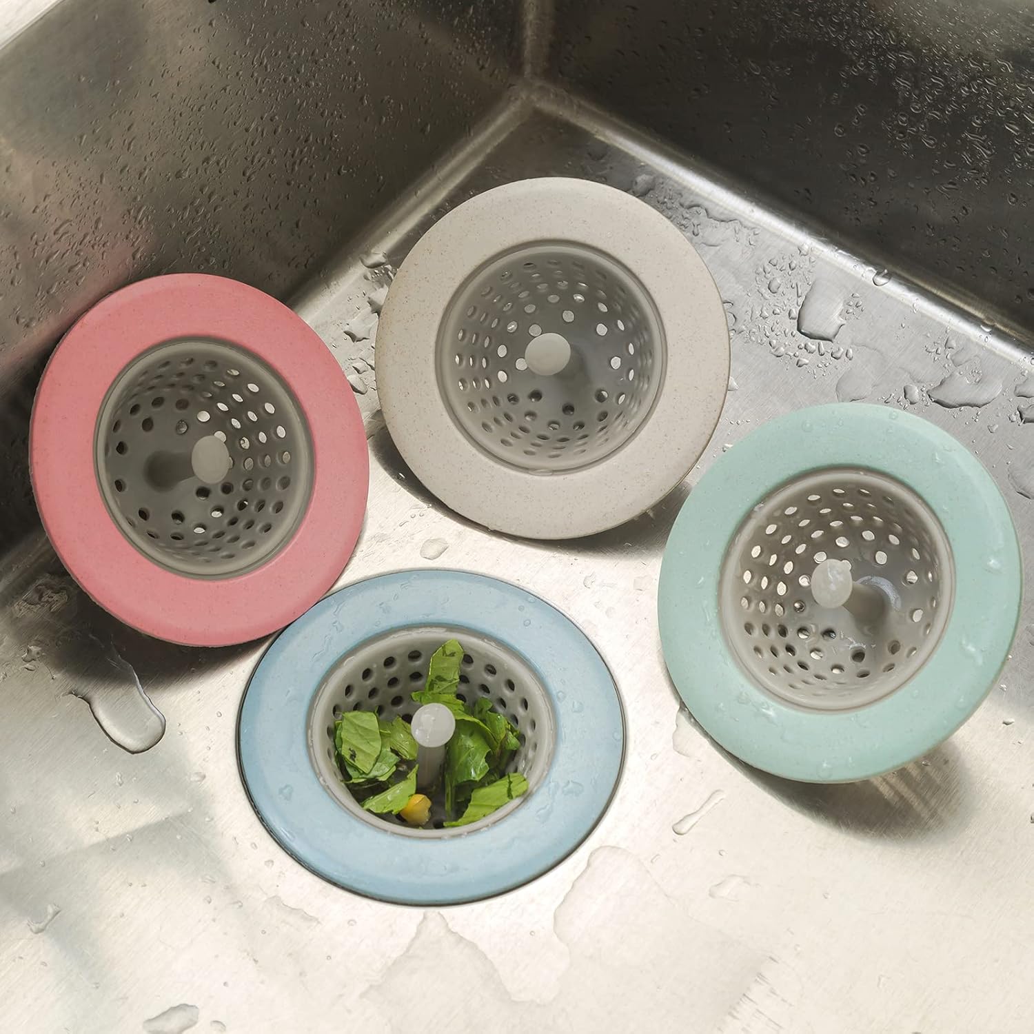 4 PCS Silicone Kitchen Sink Strainer 45 Wide Rim