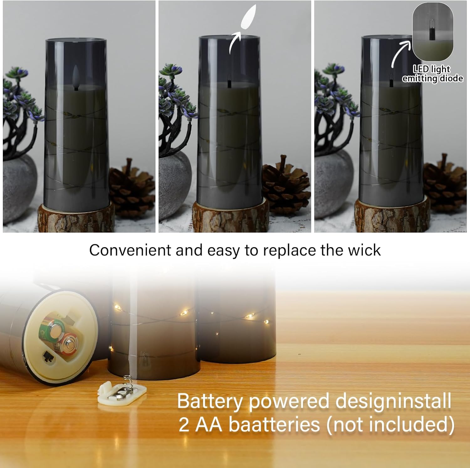 Flameless LED Candles with Timer 5 Pack Grey 1