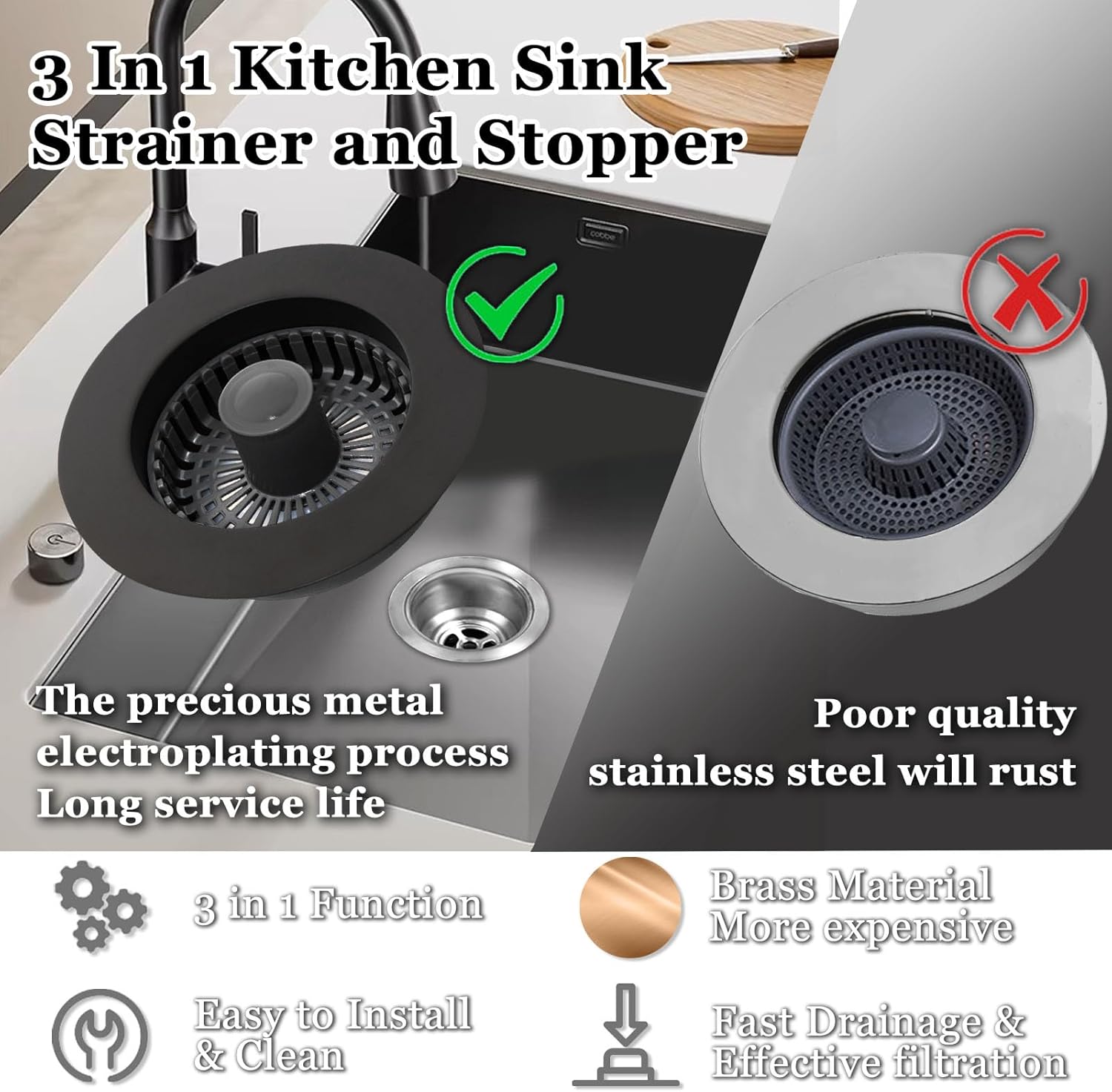 BAOLSLS 3 in 1 Kitchen Sink Stopper with Basket Strainer