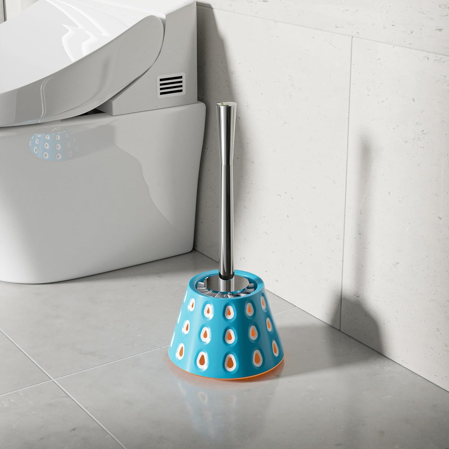 Modern Deep Blue Toilet Brush with Teardrop Pattern